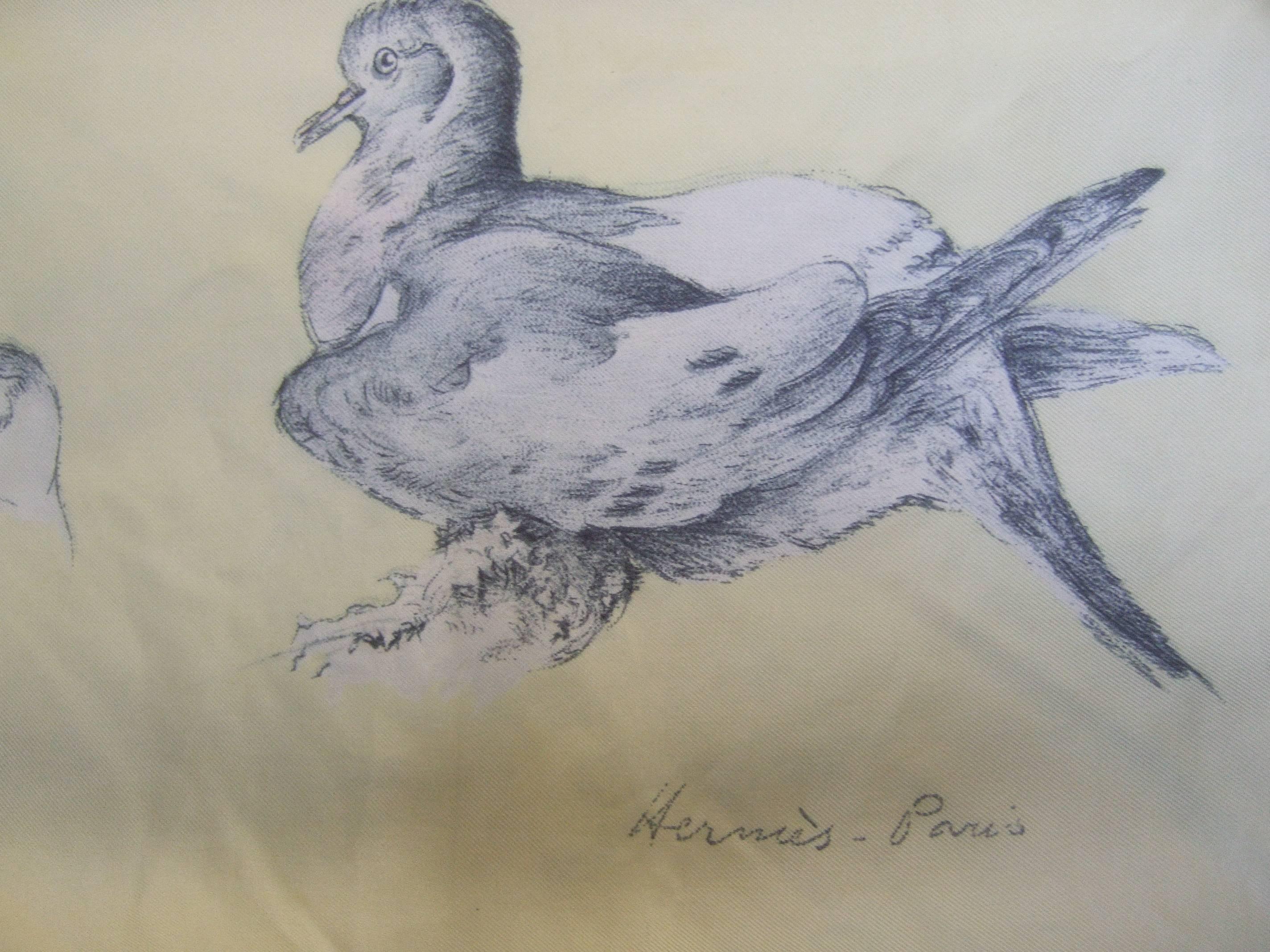 Brown Hermes Paris Silk Bird Theme Scarf circa 1970s 