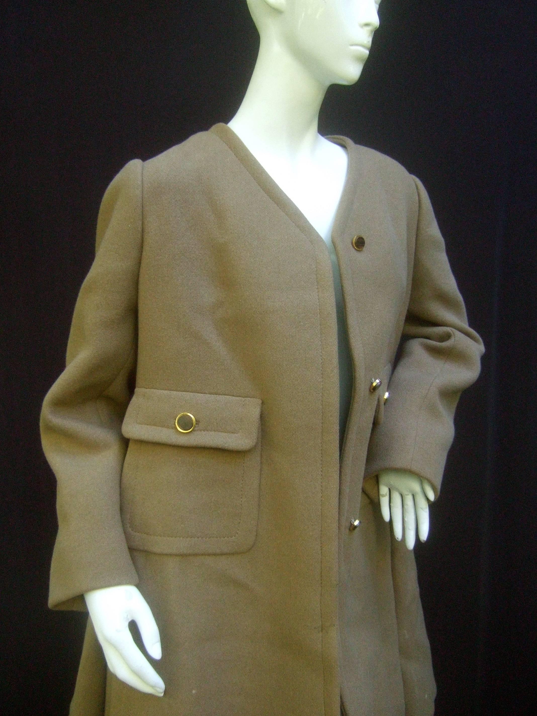 Galanos Mocha Brown Wool Winter Coat c 1970 In Good Condition For Sale In University City, MO