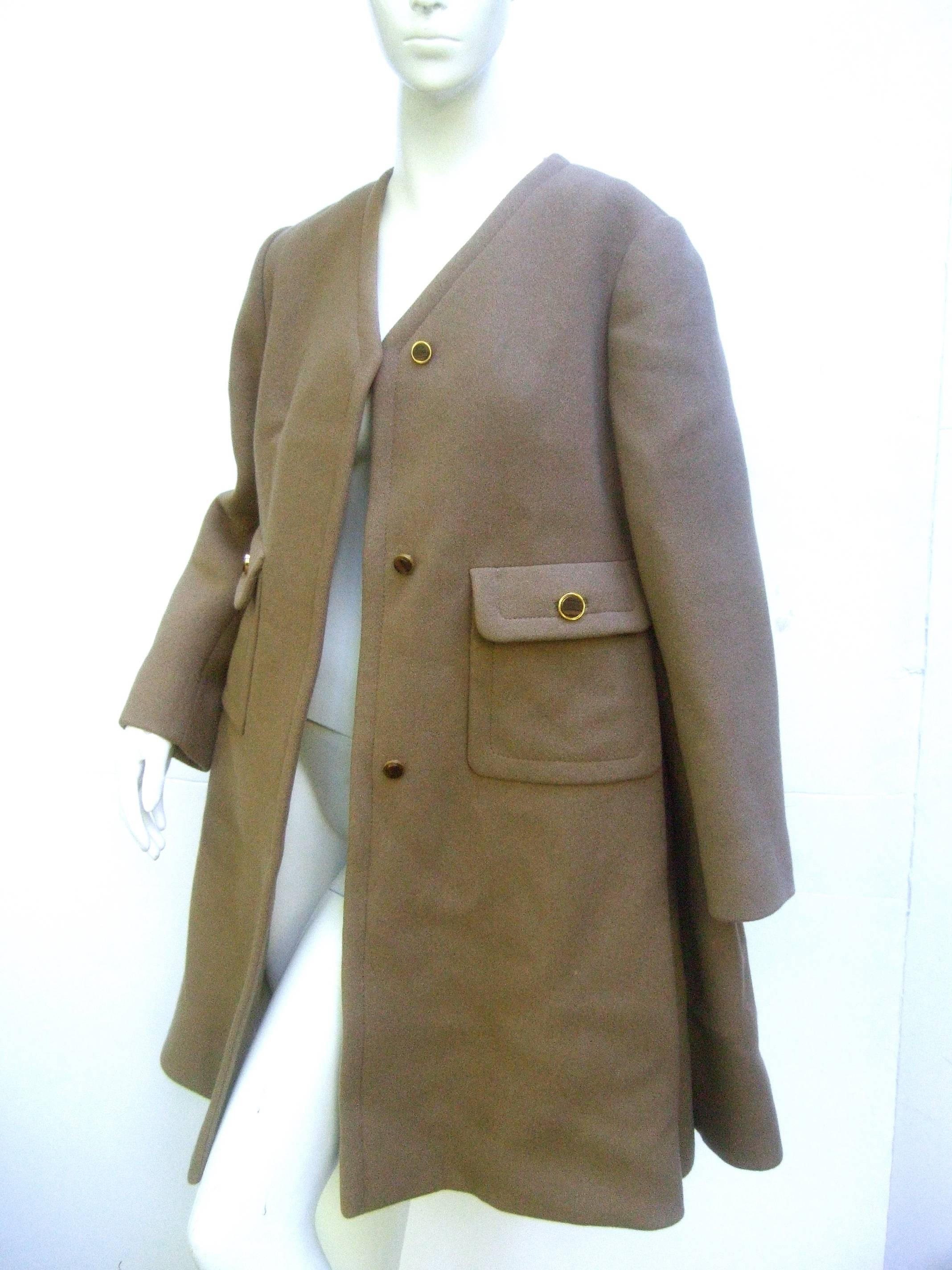 Galanos Mocha Brown Wool Winter Coat c 1970 For Sale 1