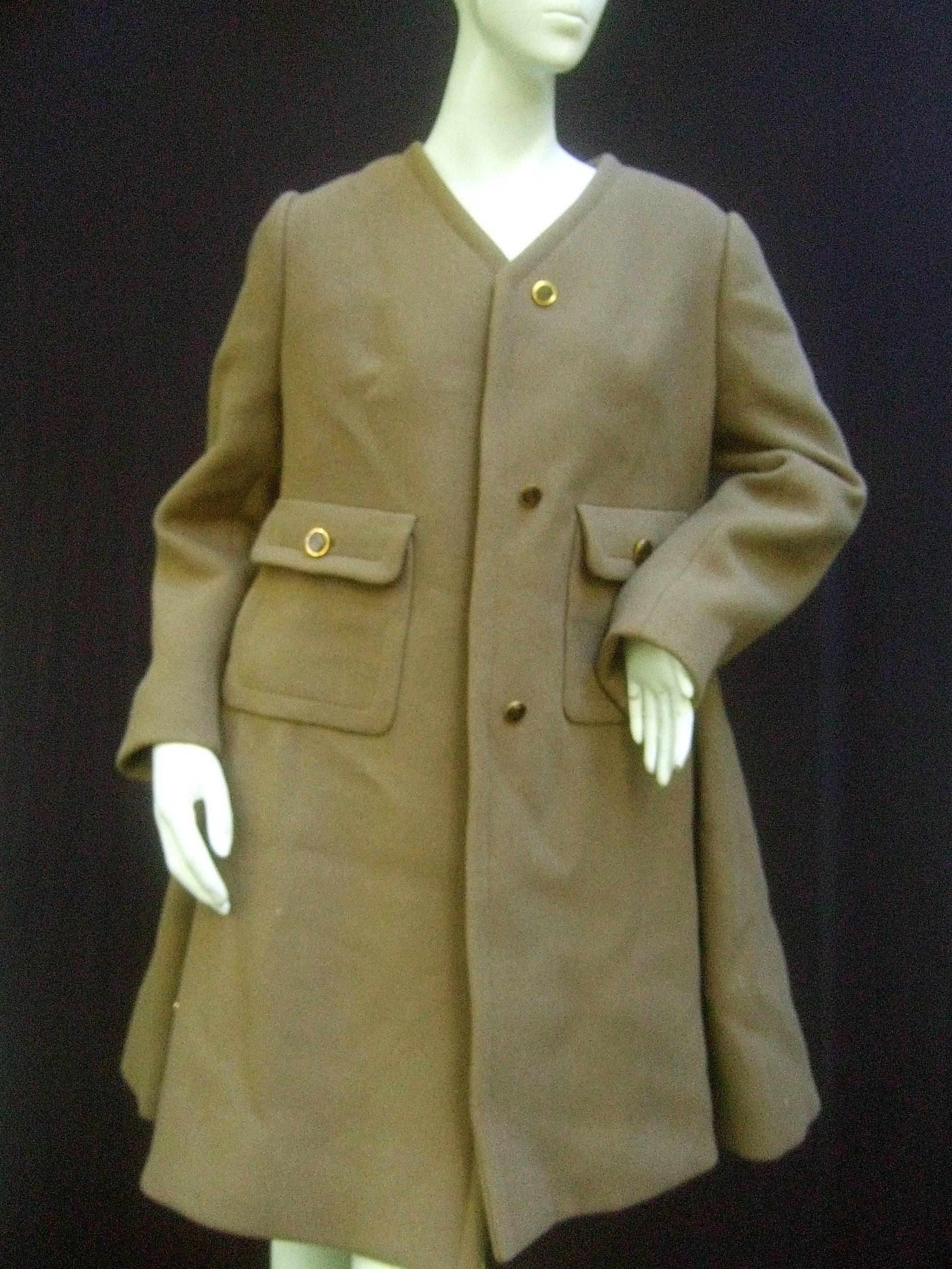 Women's Galanos Mocha Brown Wool Winter Coat c 1970 For Sale