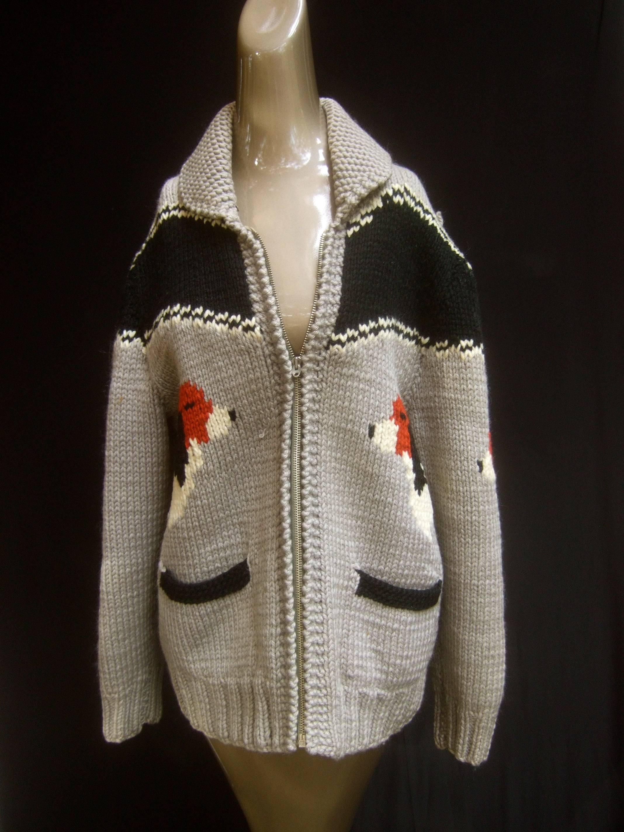 Men's 1940s Mens Dog Theme Wool knit Zippered  Sweater 