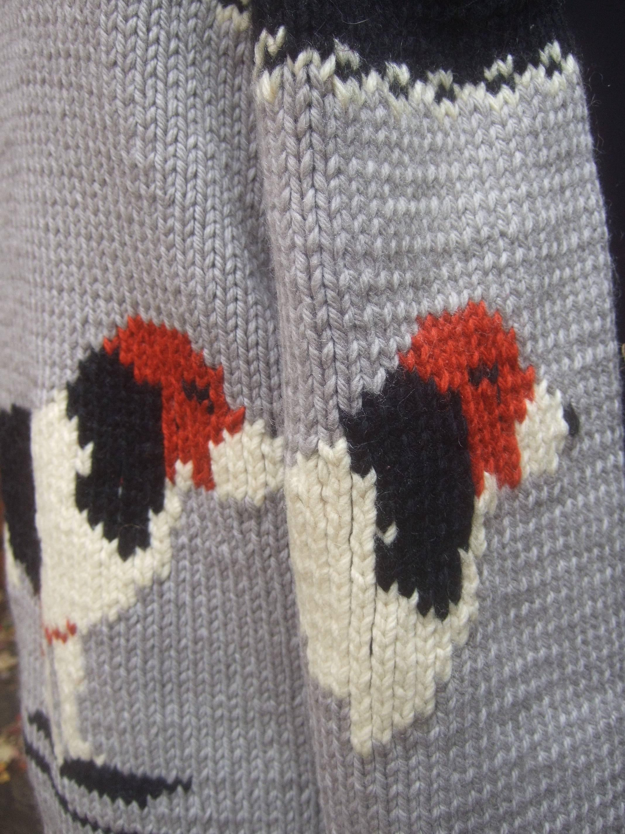 Beige 1940s Mens Dog Theme Wool knit Zippered  Sweater 
