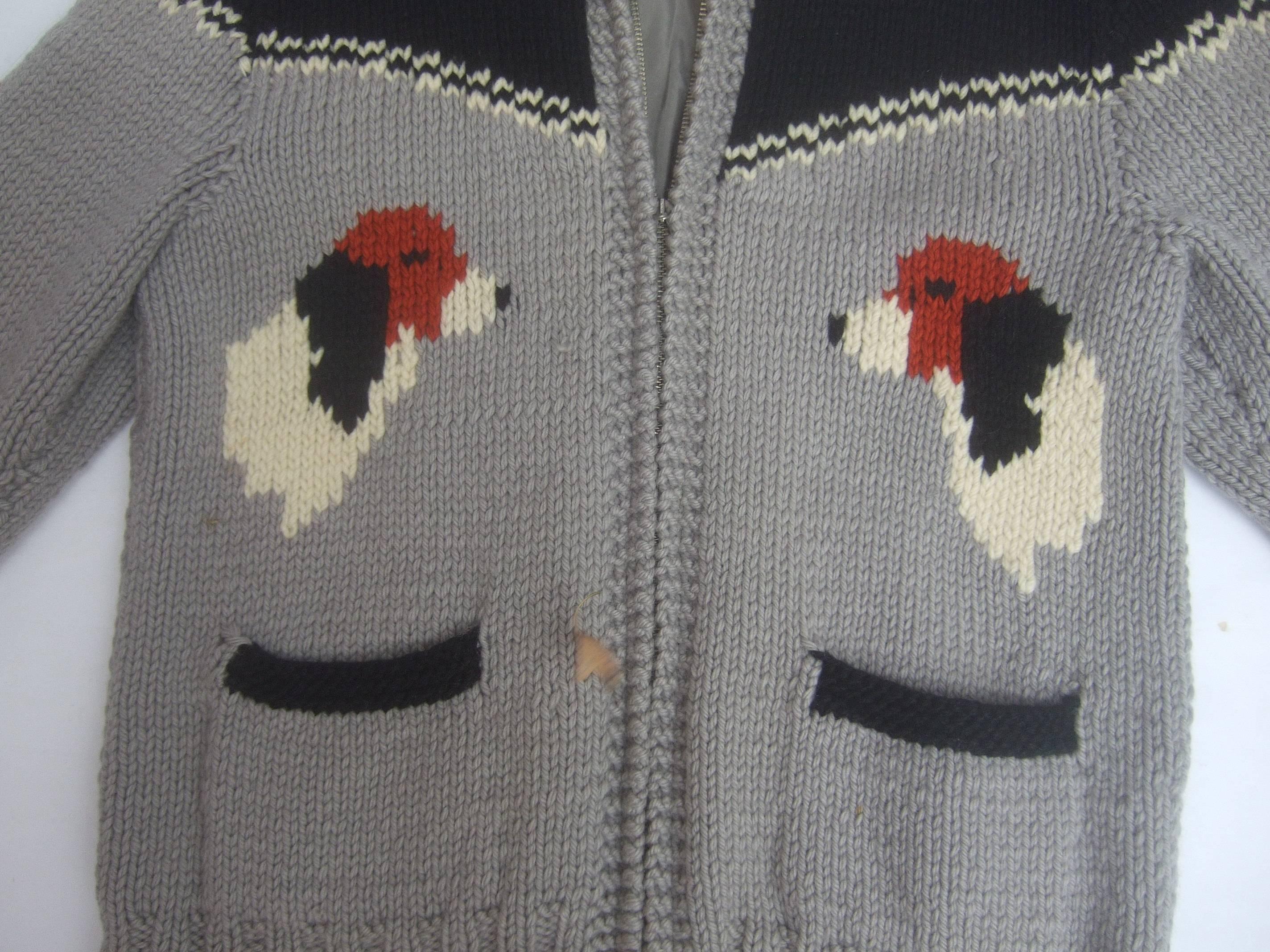 1940s Mens Dog Theme Wool knit Zippered  Sweater  1