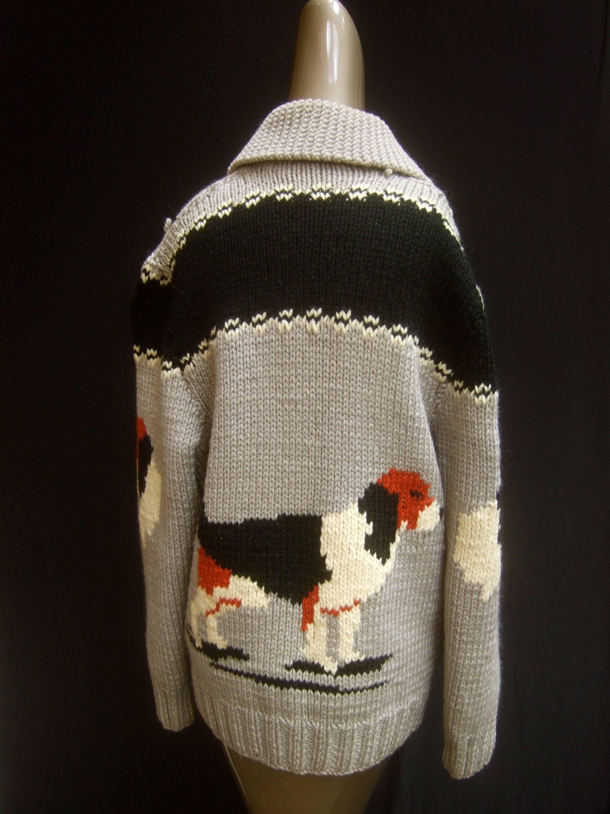 1940s Mens Dog Theme Wool knit Zippered  Sweater  In Good Condition In University City, MO