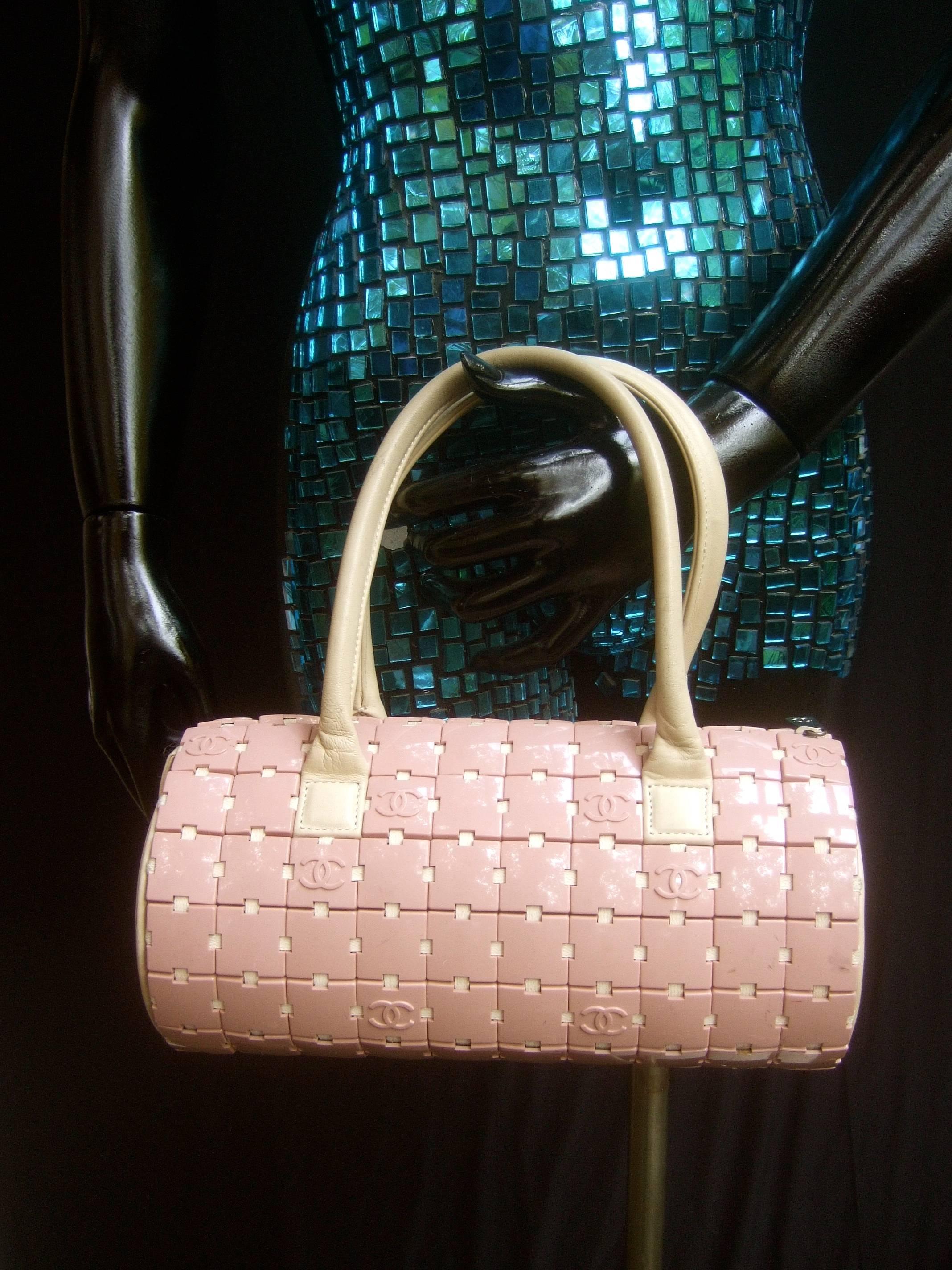 Purple Chanel Rare Mauve Pink Lucite Tile Leather Cylinder Handbag  