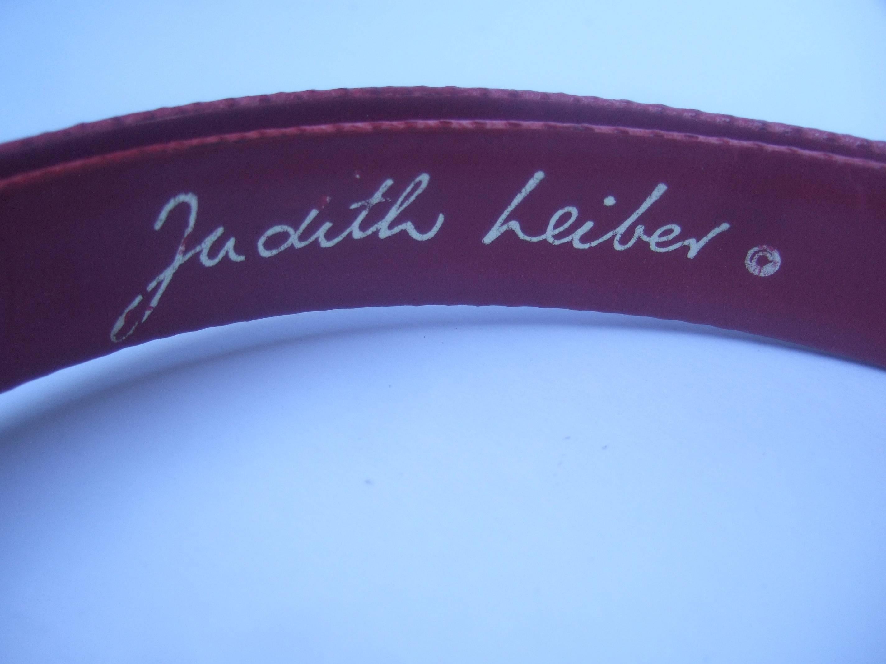 Judith Leiber Charming Monkey Buckle Red Leather Belt c 1980s 5