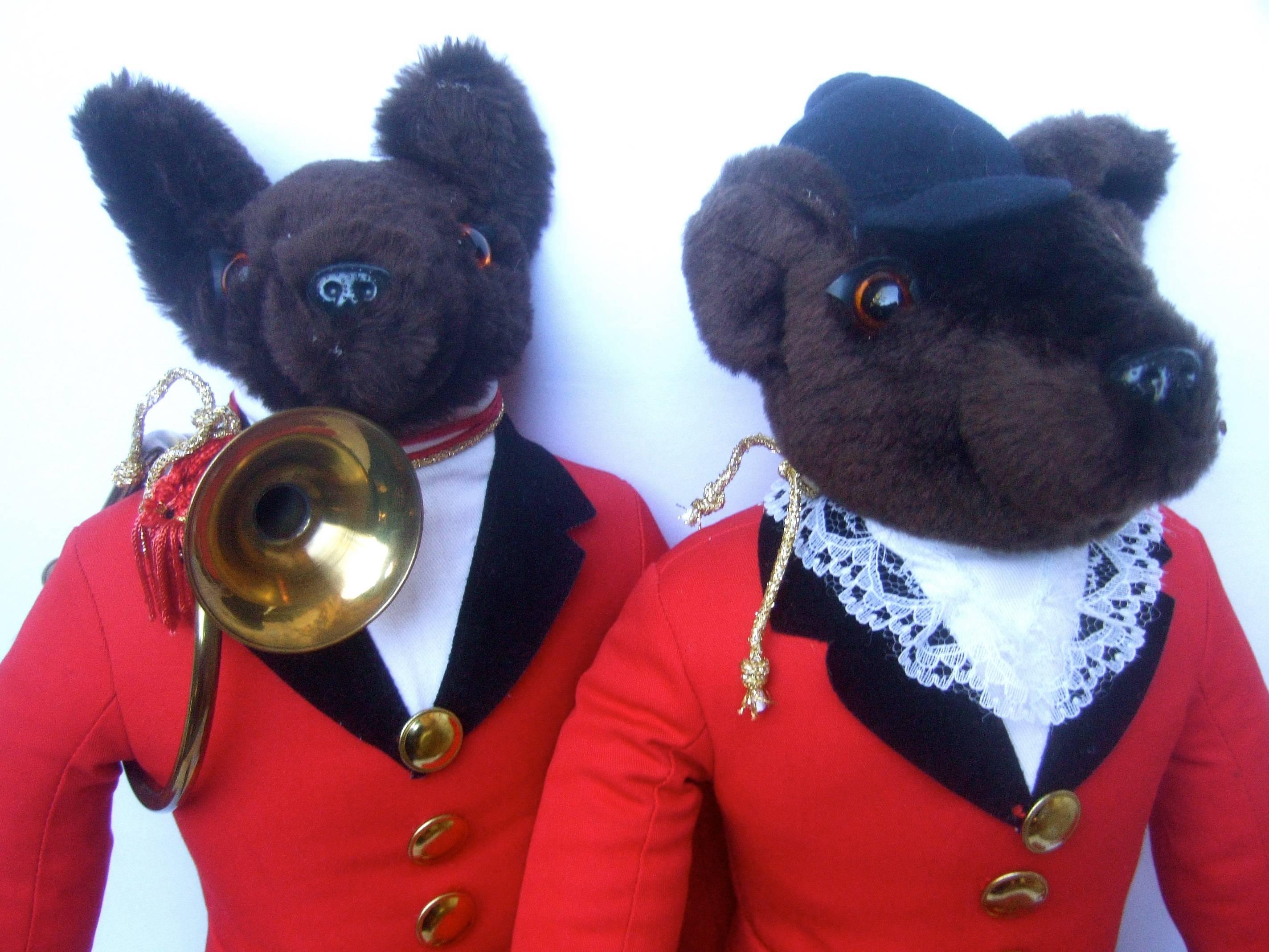 Whimsical Pair of Fox Hunting Stuffed Figures  c 1980s 1