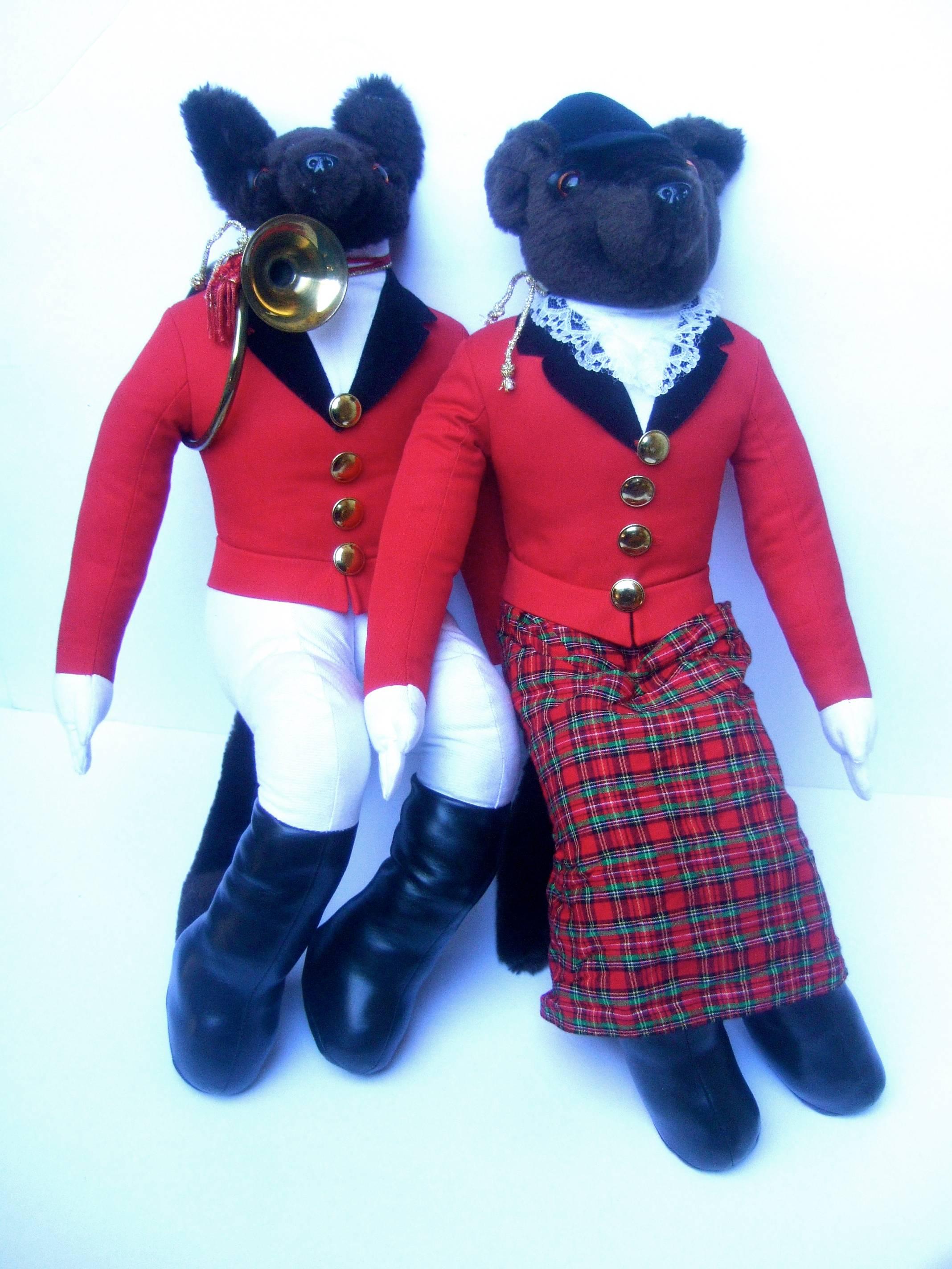 Women's or Men's Whimsical Pair of Fox Hunting Stuffed Figures  c 1980s