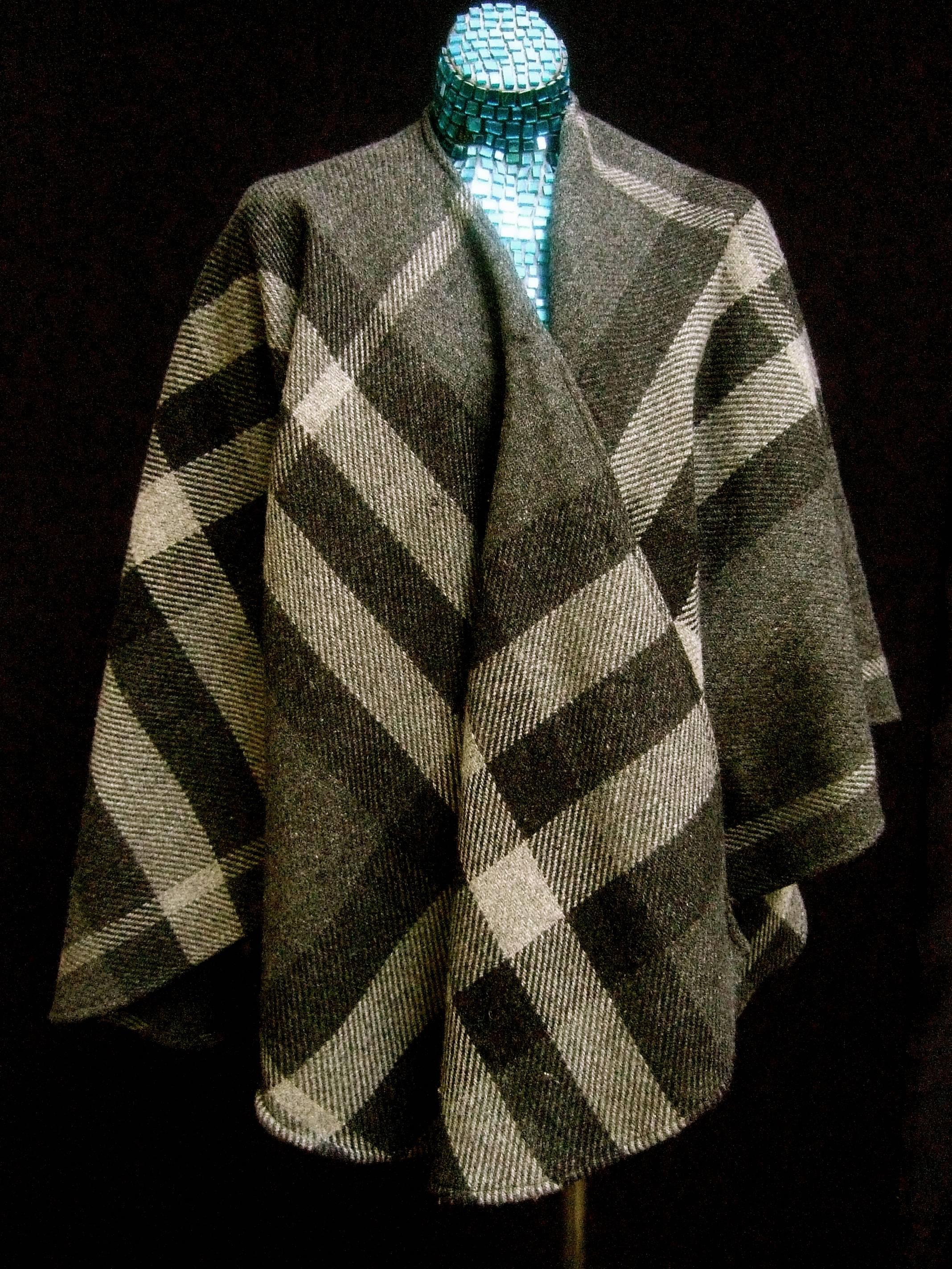 Burberry Stylish Gray Plaid Wool Shawl Wrap 1