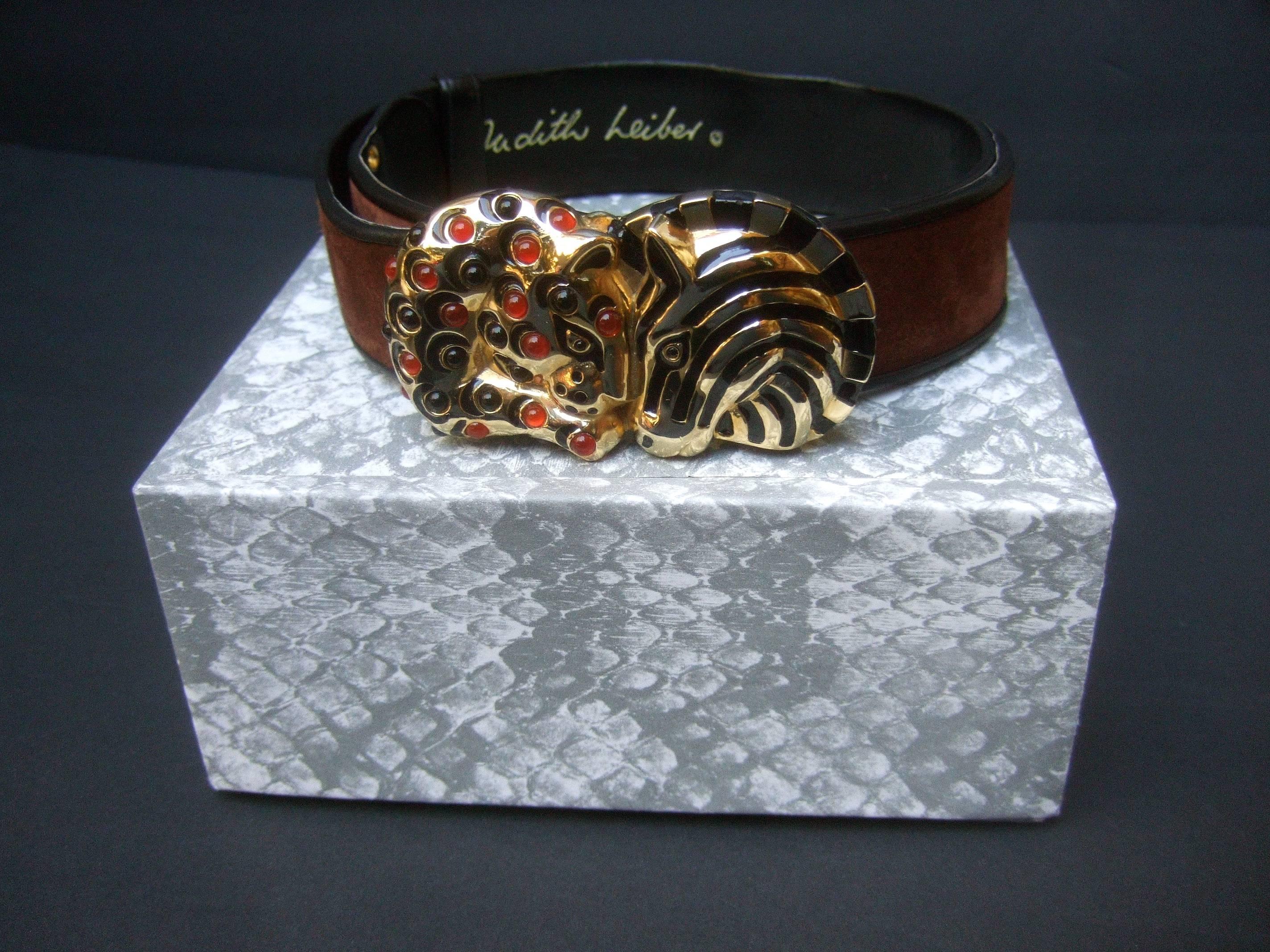 Judith Leiber Jeweled Jungle Animal Brown Suede Belt in J.L. Box 1