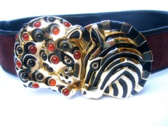 Judith Leiber Jeweled Jungle Animal Brown Suede Belt in J.L. Box