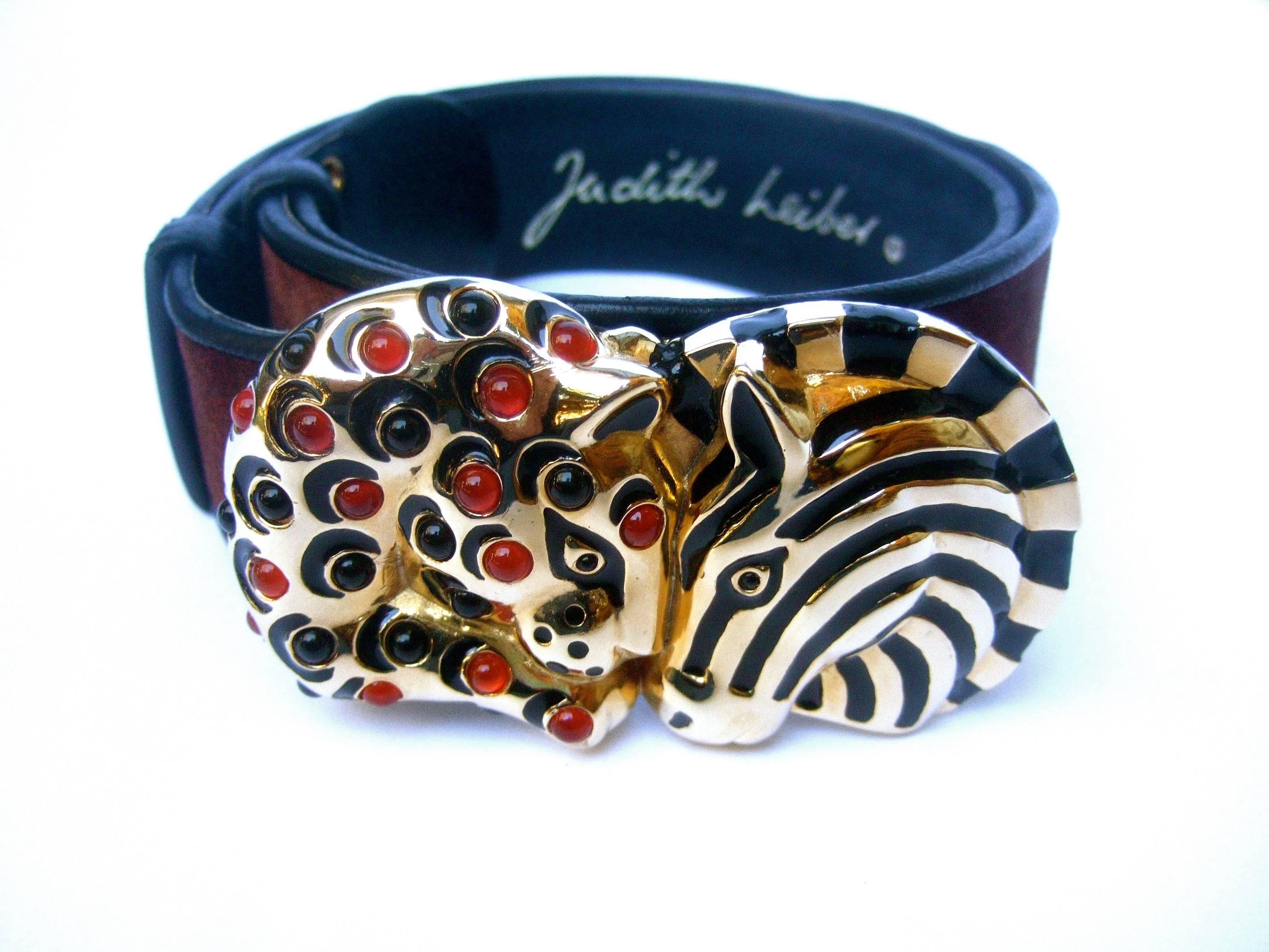 Women's Judith Leiber Jeweled Jungle Animal Brown Suede Belt in J.L. Box