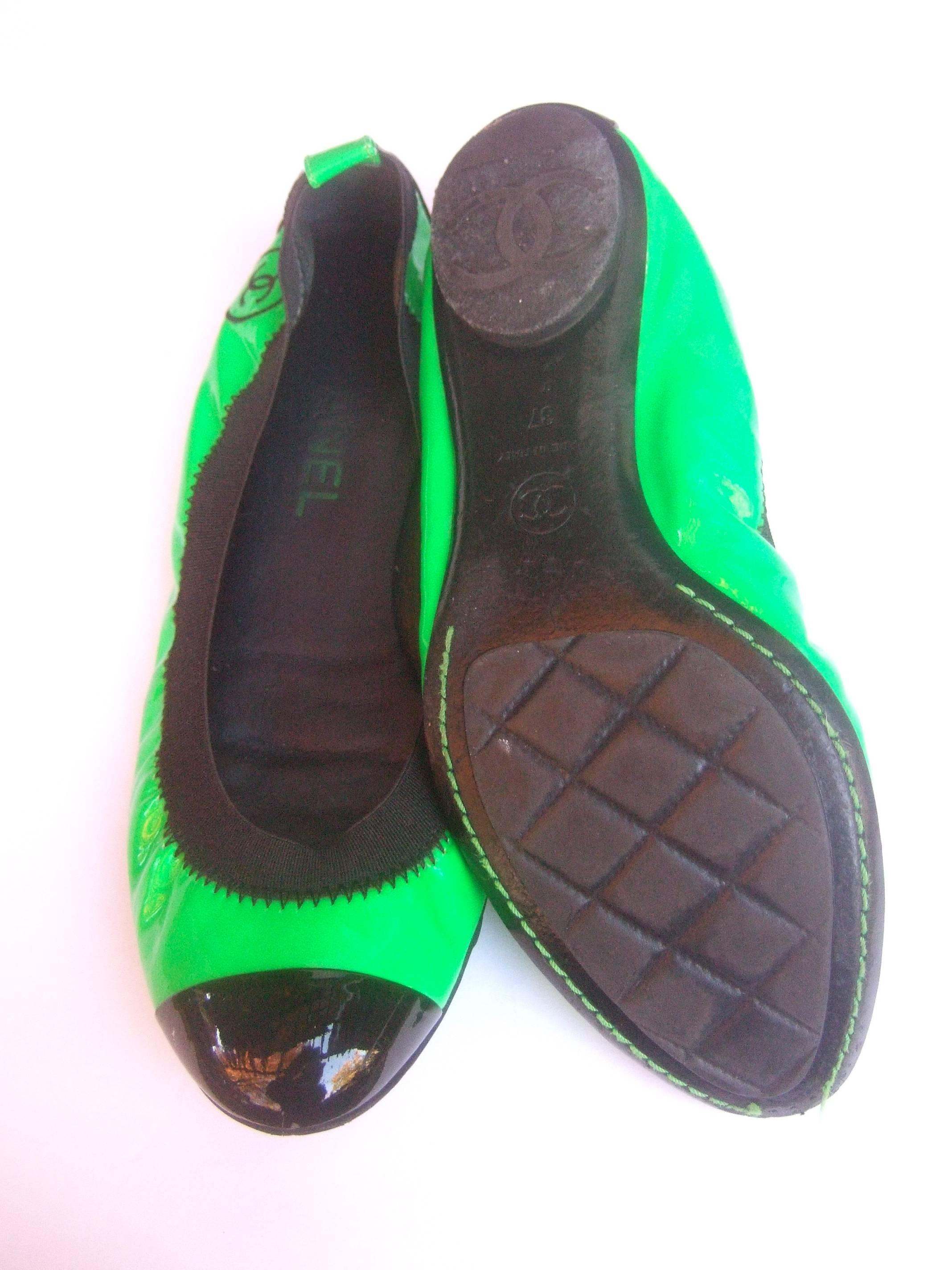 Chanel Italian Patent Leather Skimmer Flats, Size 37  3