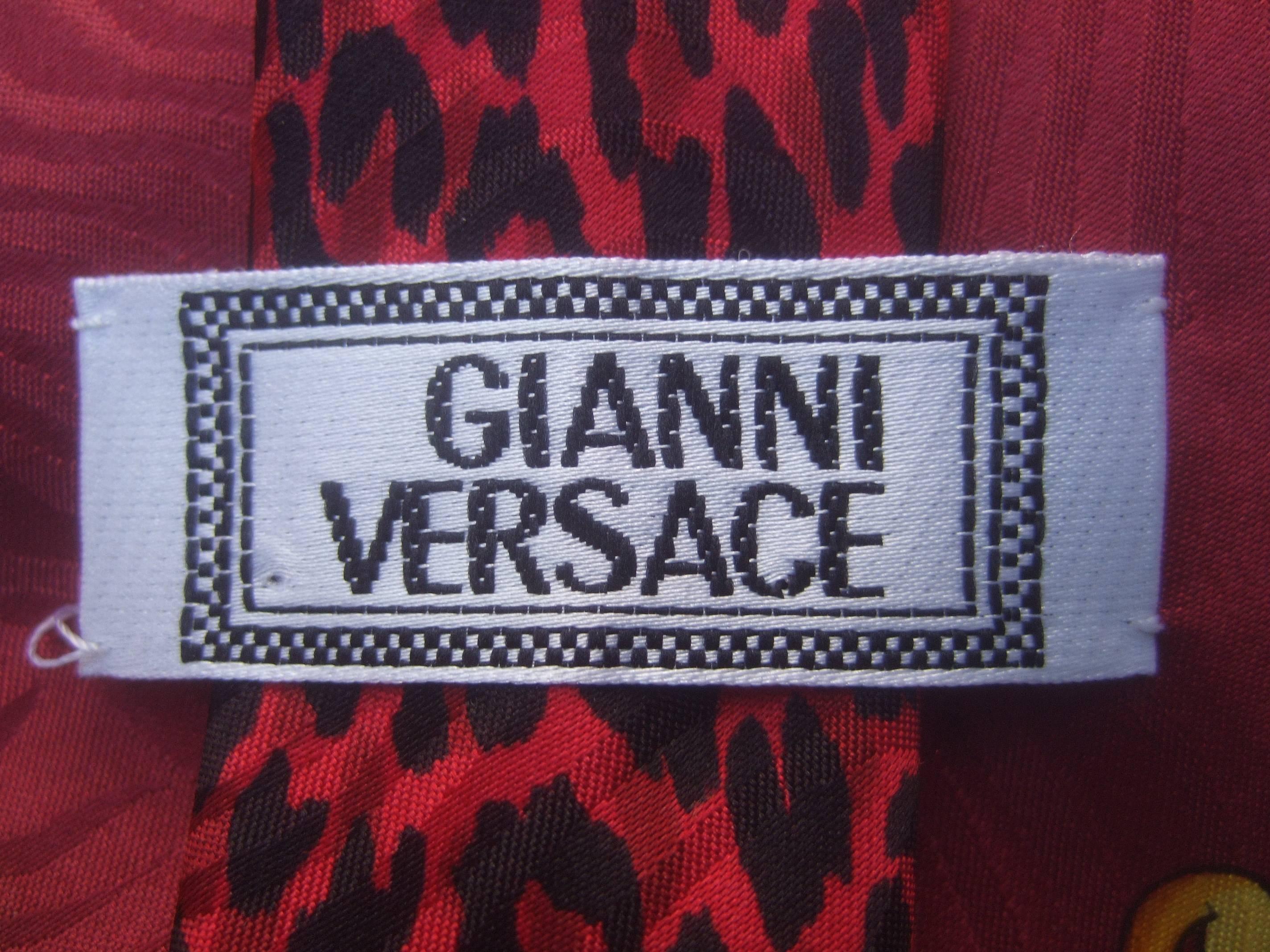 Gianni Versace Burgundy Silk Medusa Animal Jungle Print Necktie, circa 1990s  4