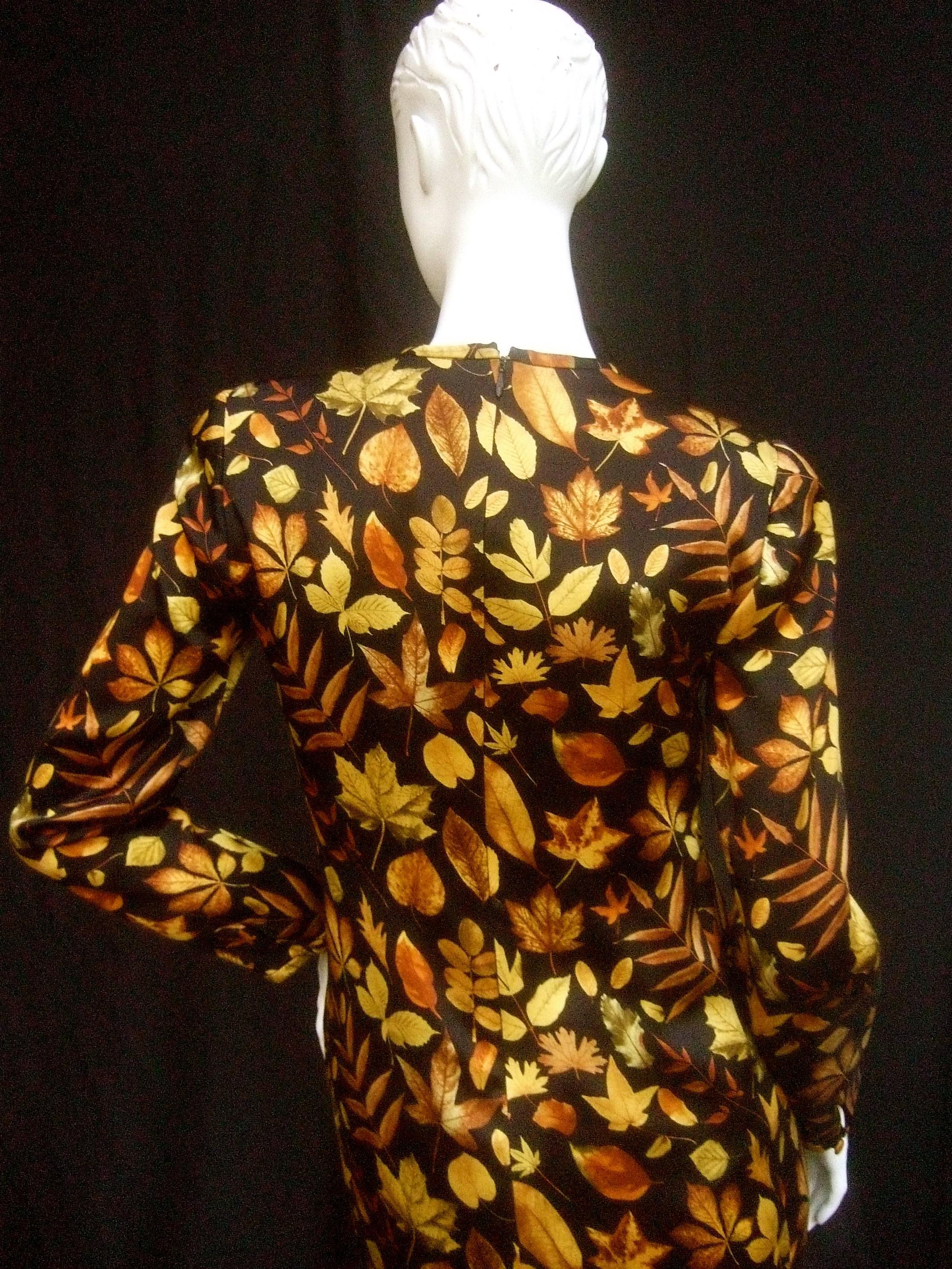 Neiman Marcus Silk Autumn Leaf Print Tunic Dress c 1990 In Good Condition In University City, MO