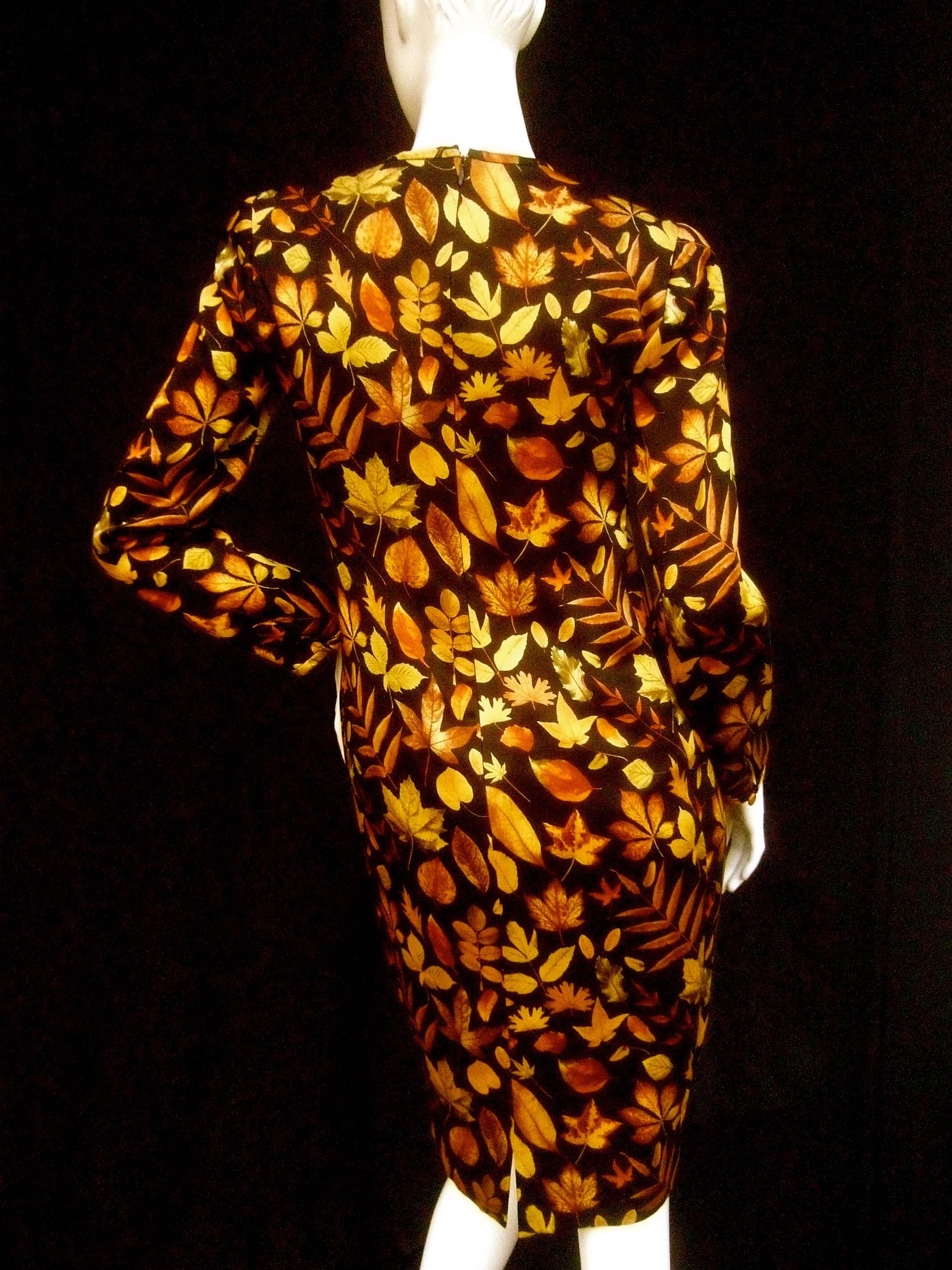 Neiman Marcus Silk Autumn Leaf Print Tunic Dress c 1990 1