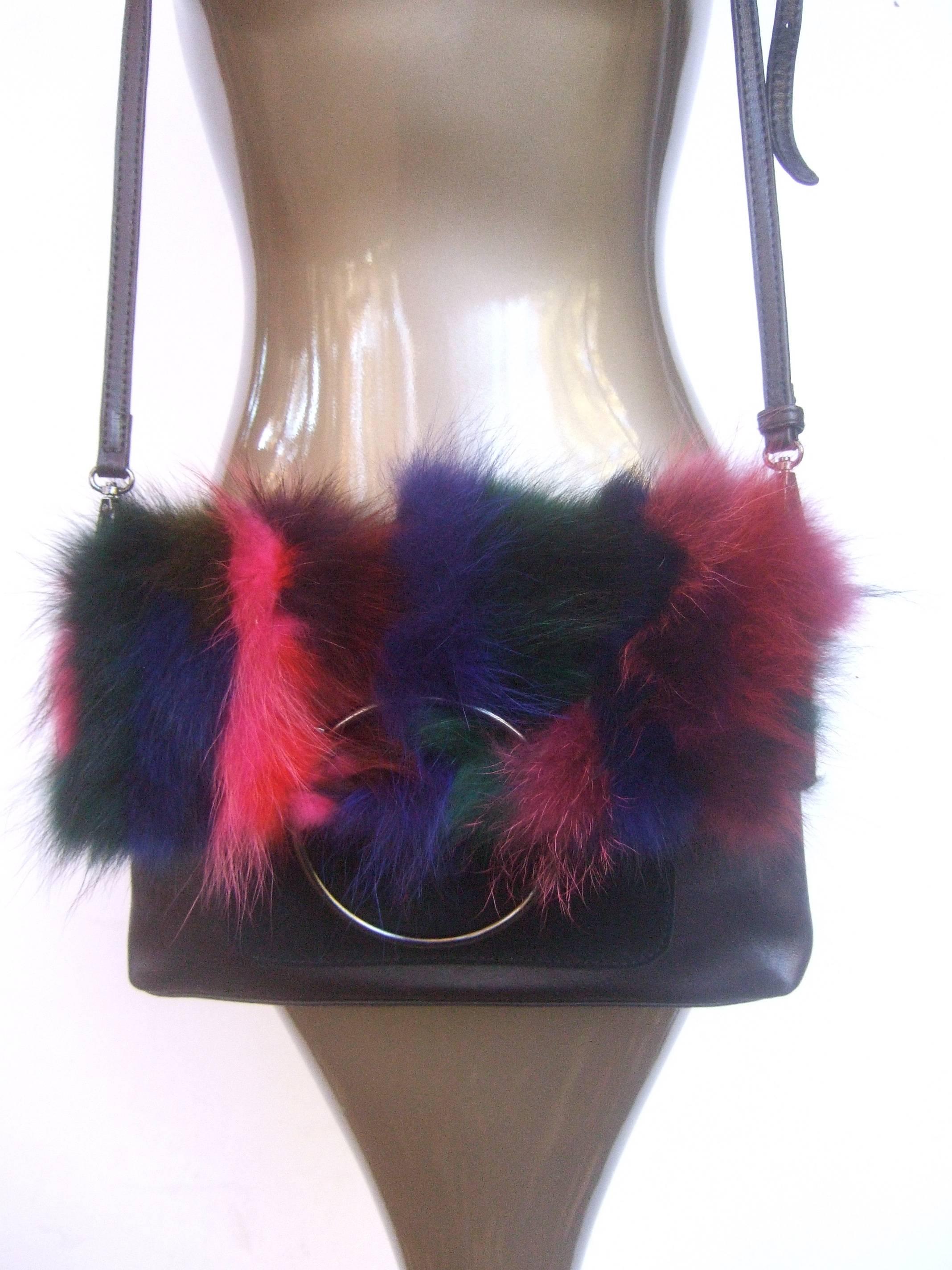 Dyed Fox Fur Black Leather and Suede Handbag Designed by Sondra Roberts  1