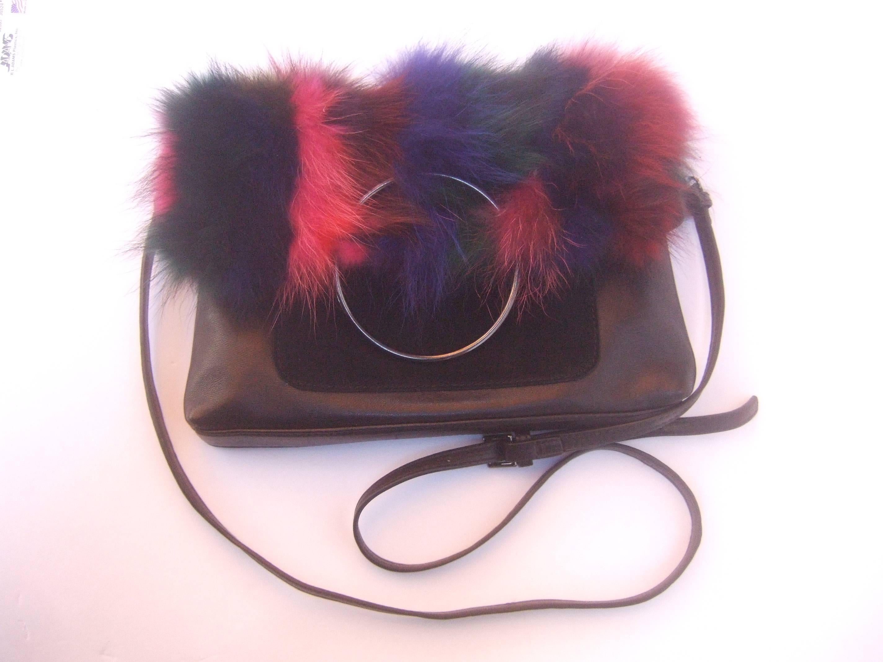 Dyed Fox Fur Black Leather and Suede Handbag Designed by Sondra Roberts  3
