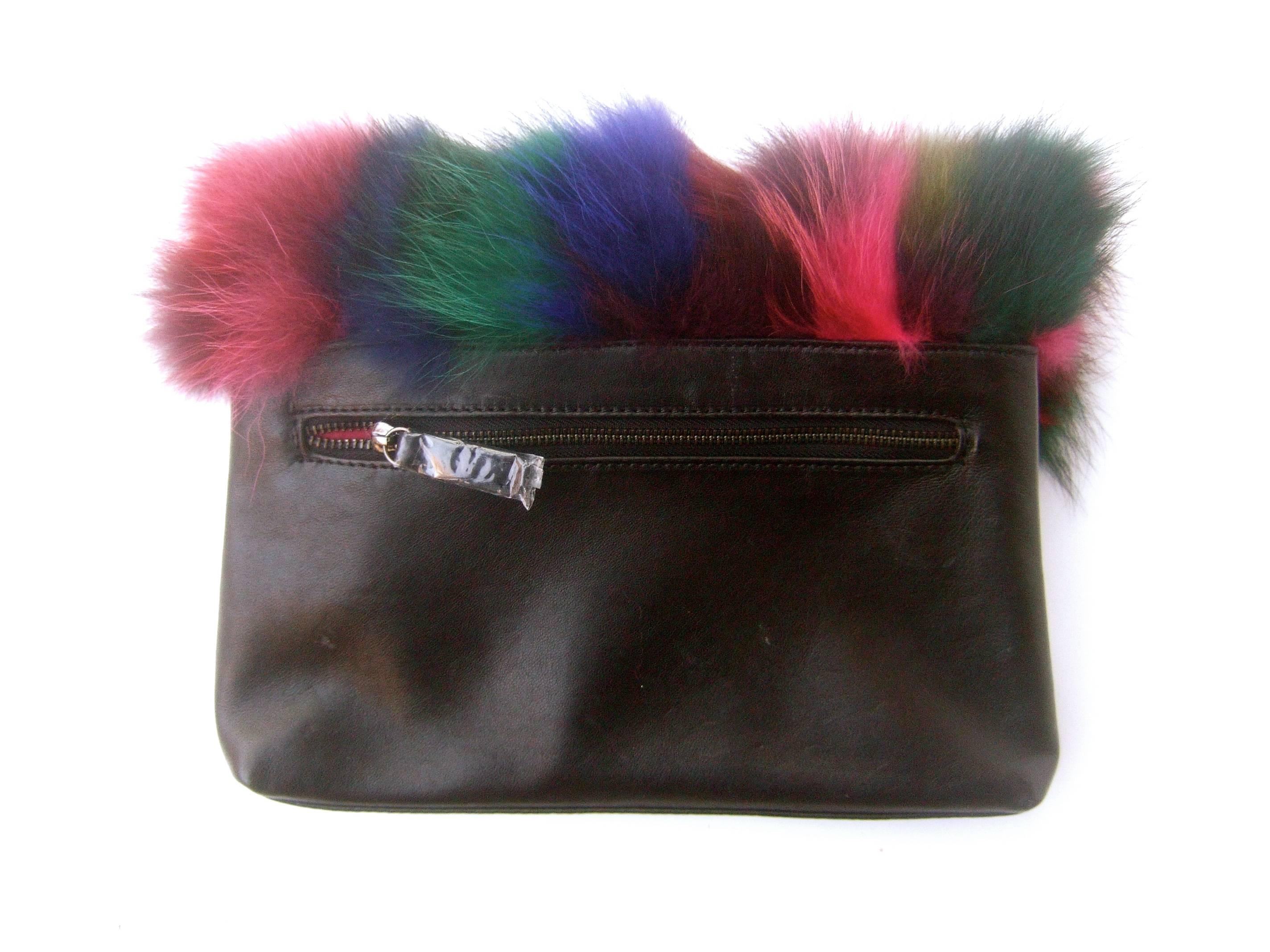 Dyed Fox Fur Black Leather and Suede Handbag Designed by Sondra Roberts  4