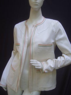 Chanel Crisp White Cotton Ribbon Trim Jacket Size 40