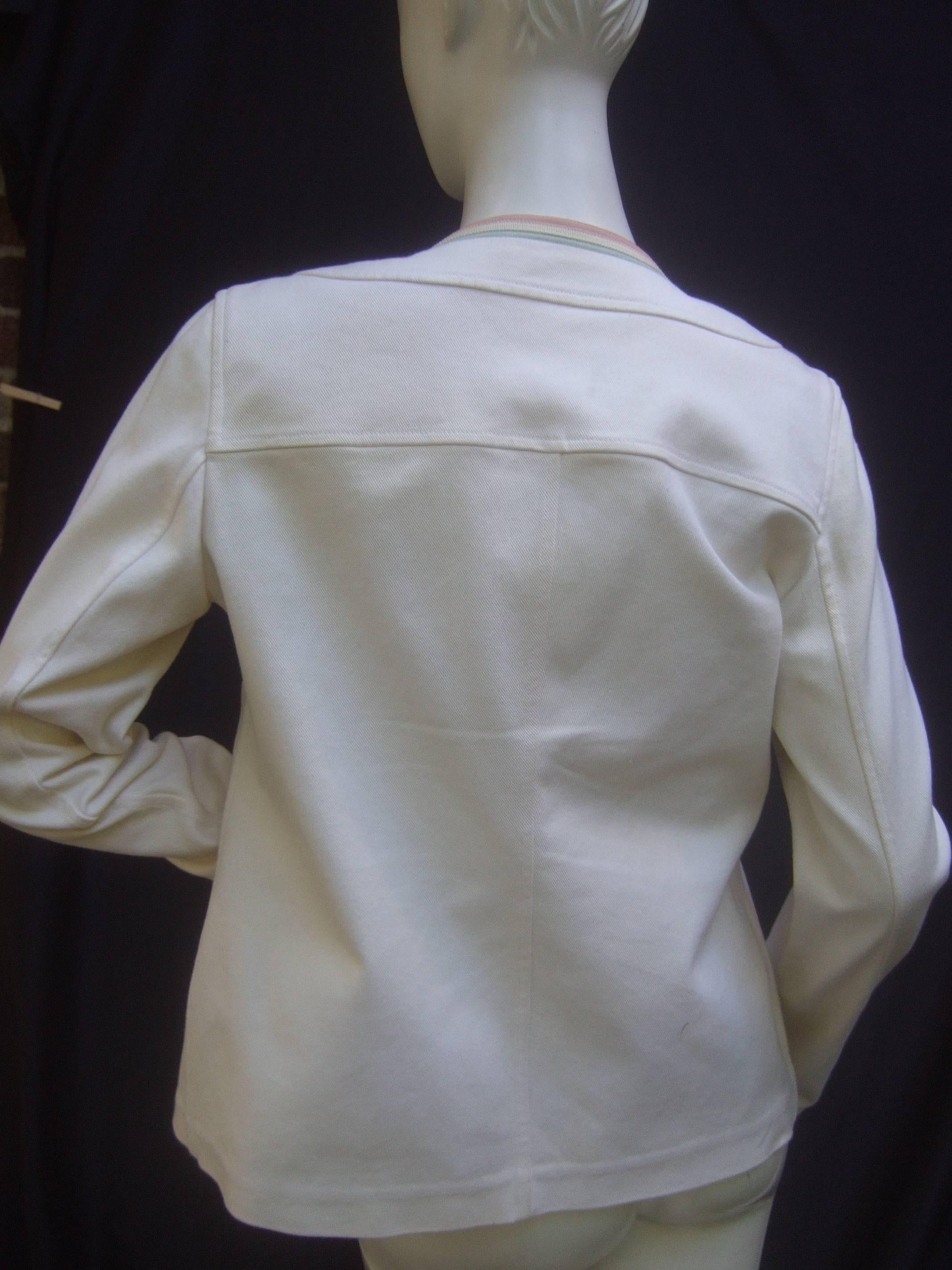 Chanel Crisp White Cotton Ribbon Trim Jacket Size 40 4
