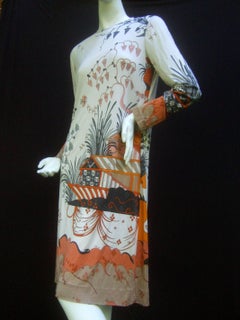 Hermitt for Holt Renfrew Italian Silk Blend Floral Print Dress circa 1970s