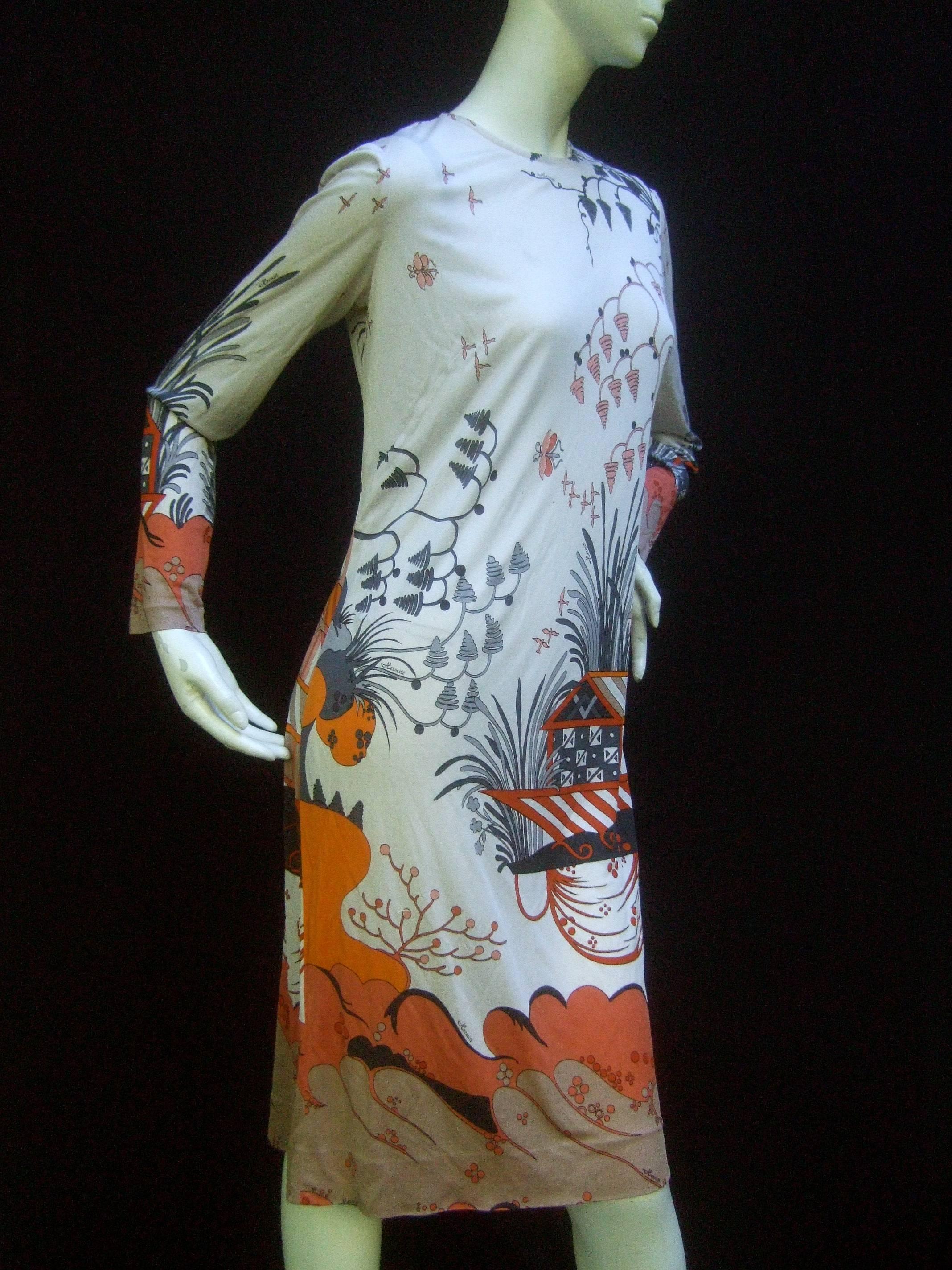 Hermitt for Holt Renfrew Italian Silk Blend Floral Print Dress circa 1970s  In Good Condition For Sale In University City, MO