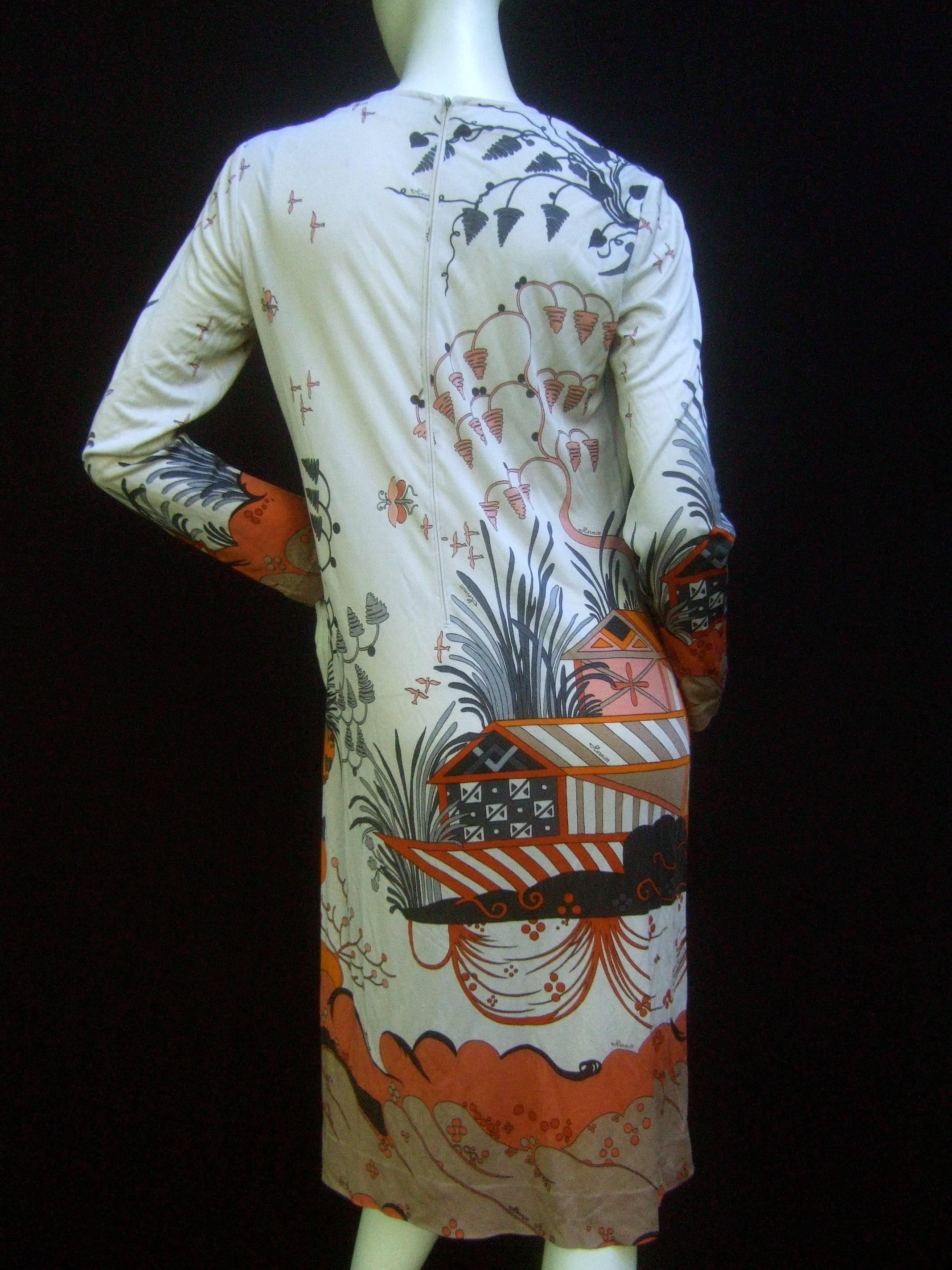 Hermitt for Holt Renfrew Italian Silk Blend Floral Print Dress circa 1970s  For Sale 1