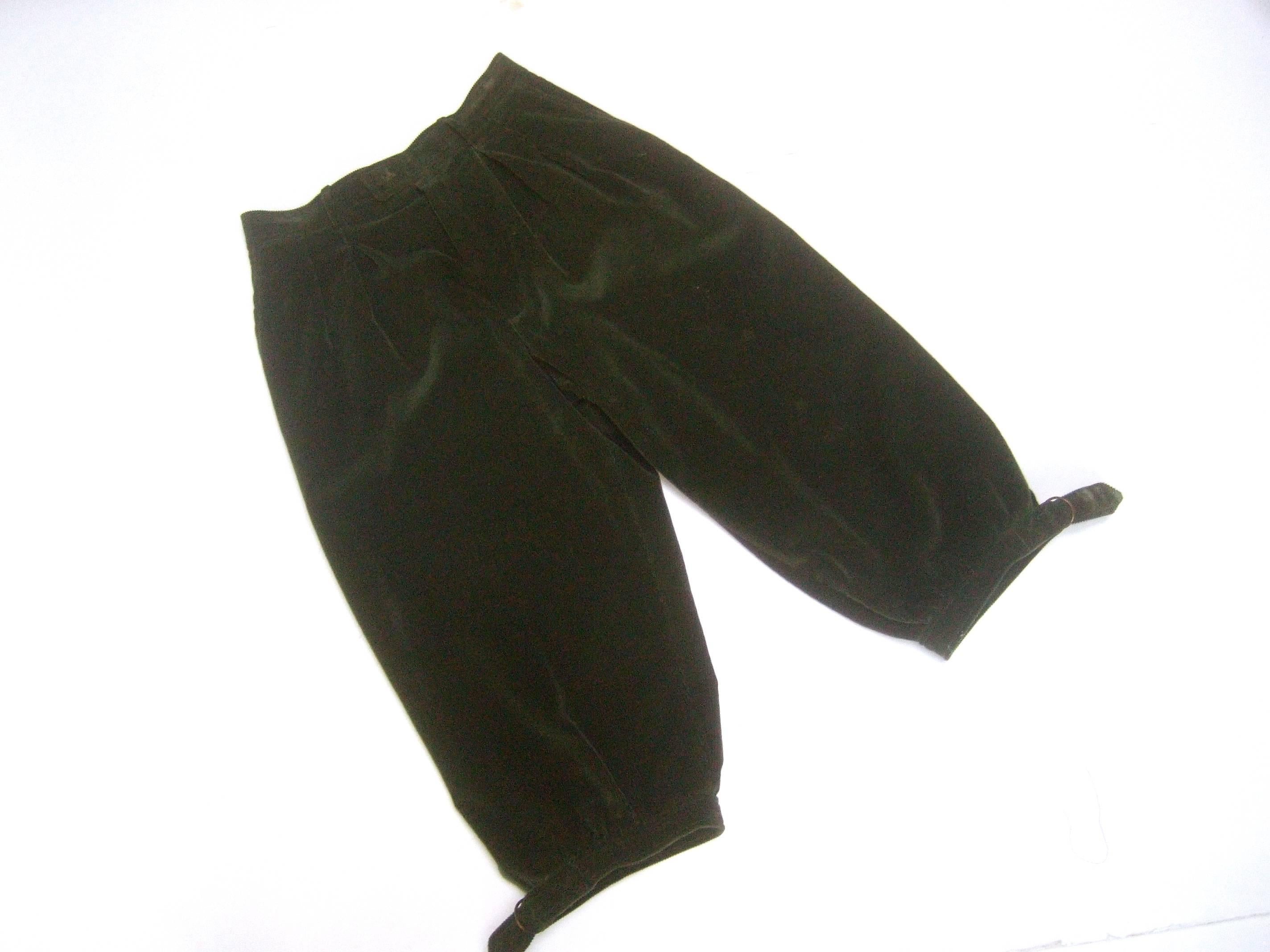 Black Saint Laurent Rive Gauche Moss Green Corduroy Knicker Slacks c 1970s