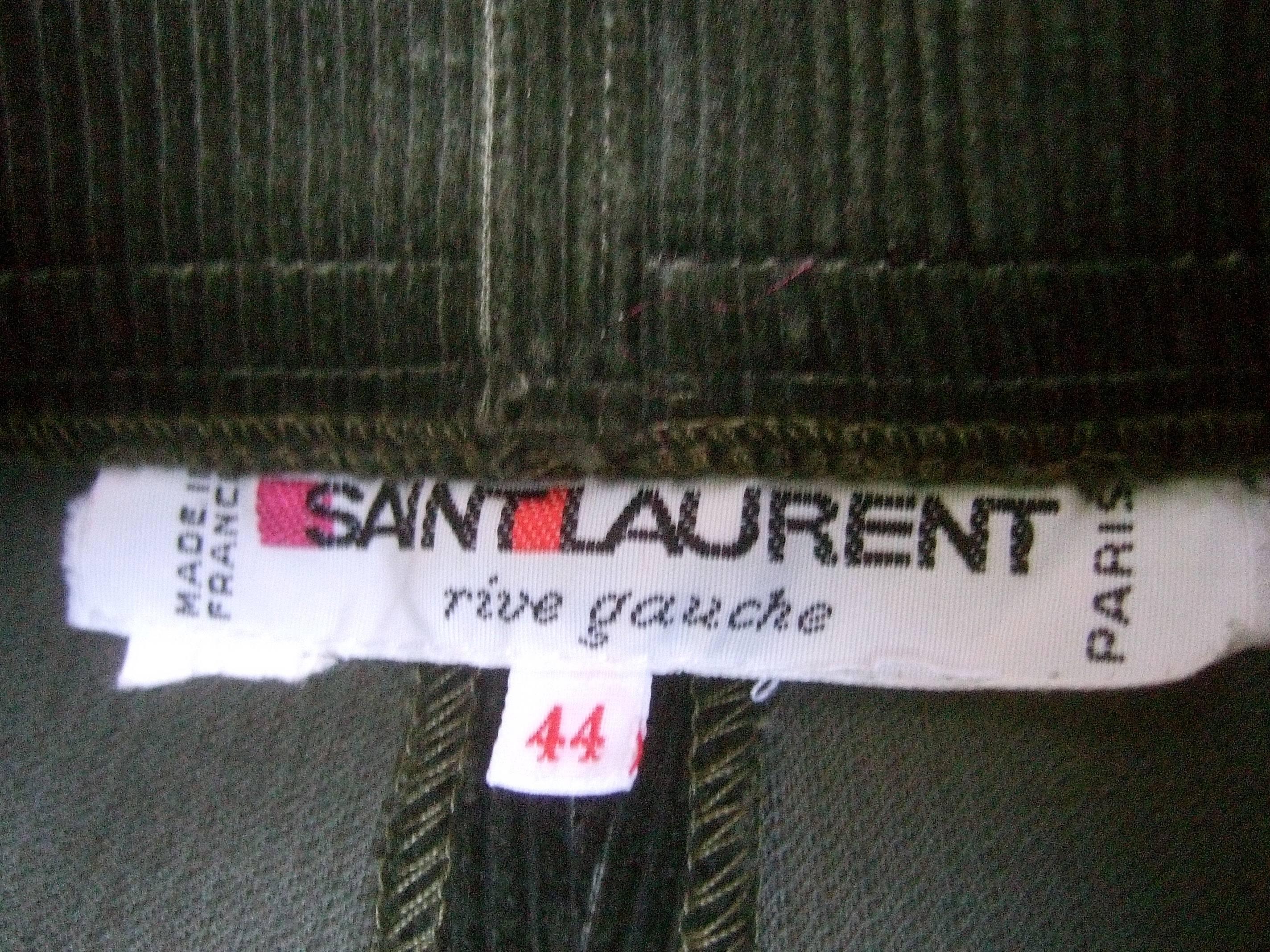 Saint Laurent Rive Gauche Moss Green Corduroy Knicker Slacks c 1970s In Good Condition In University City, MO