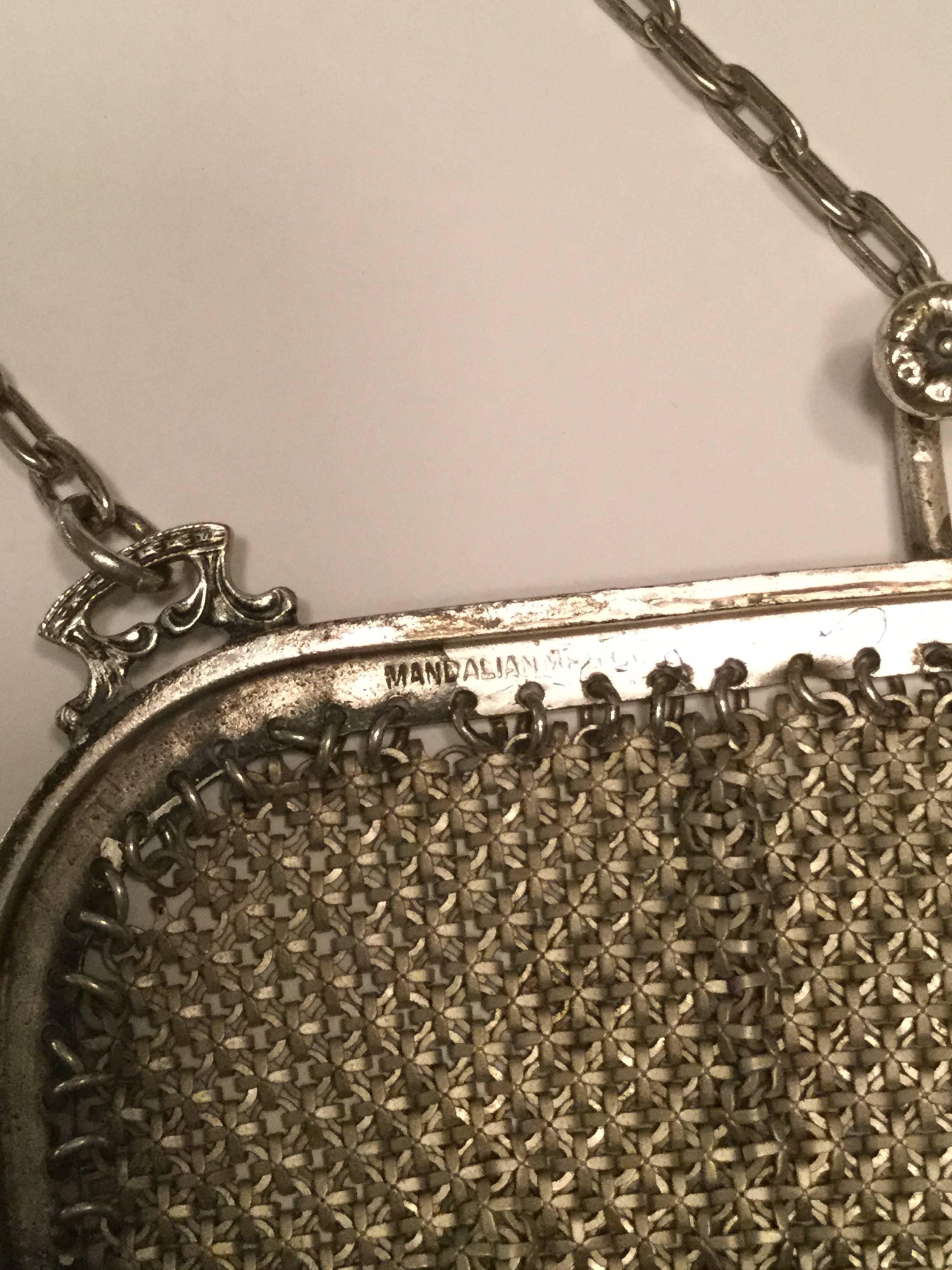 Mandalian Art Deco Chainmail Metal Bag with Enamel Bead Fringe, 1920s  2