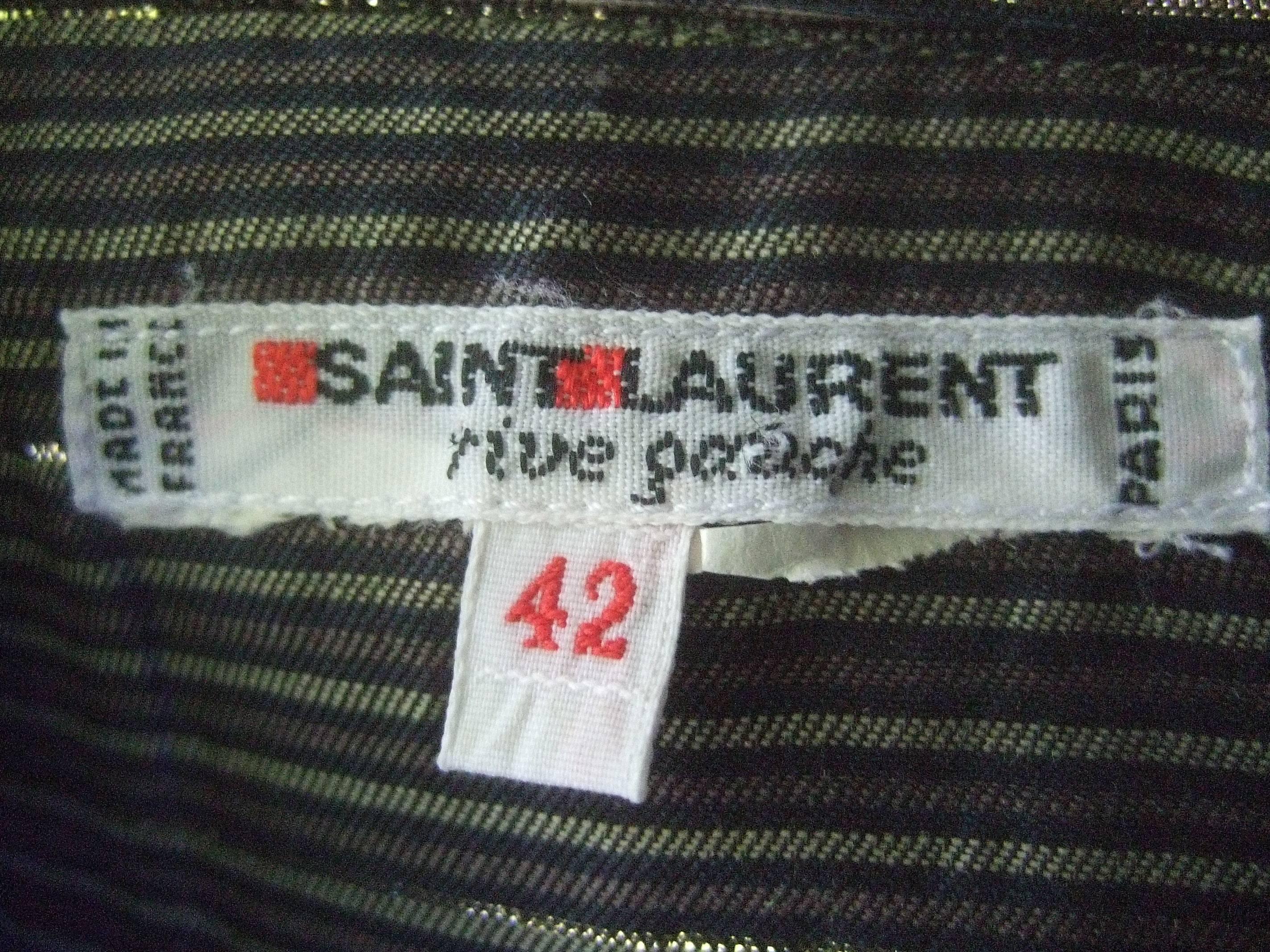 Saint Laurent Rive Gauche Gold Metallic Striped Gray Blouse c 1970s  For Sale 4