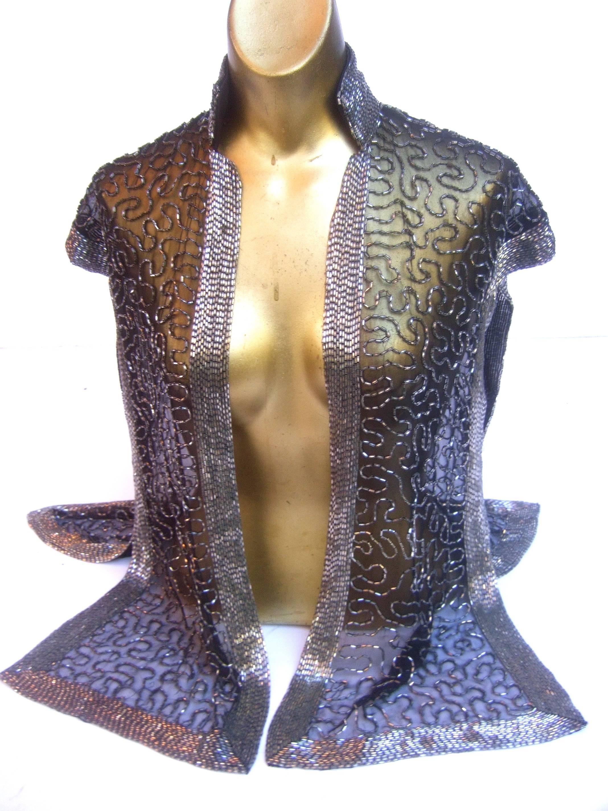 Exquisite Silver Glass Beaded Sheer Vest c 1970s For Sale 1