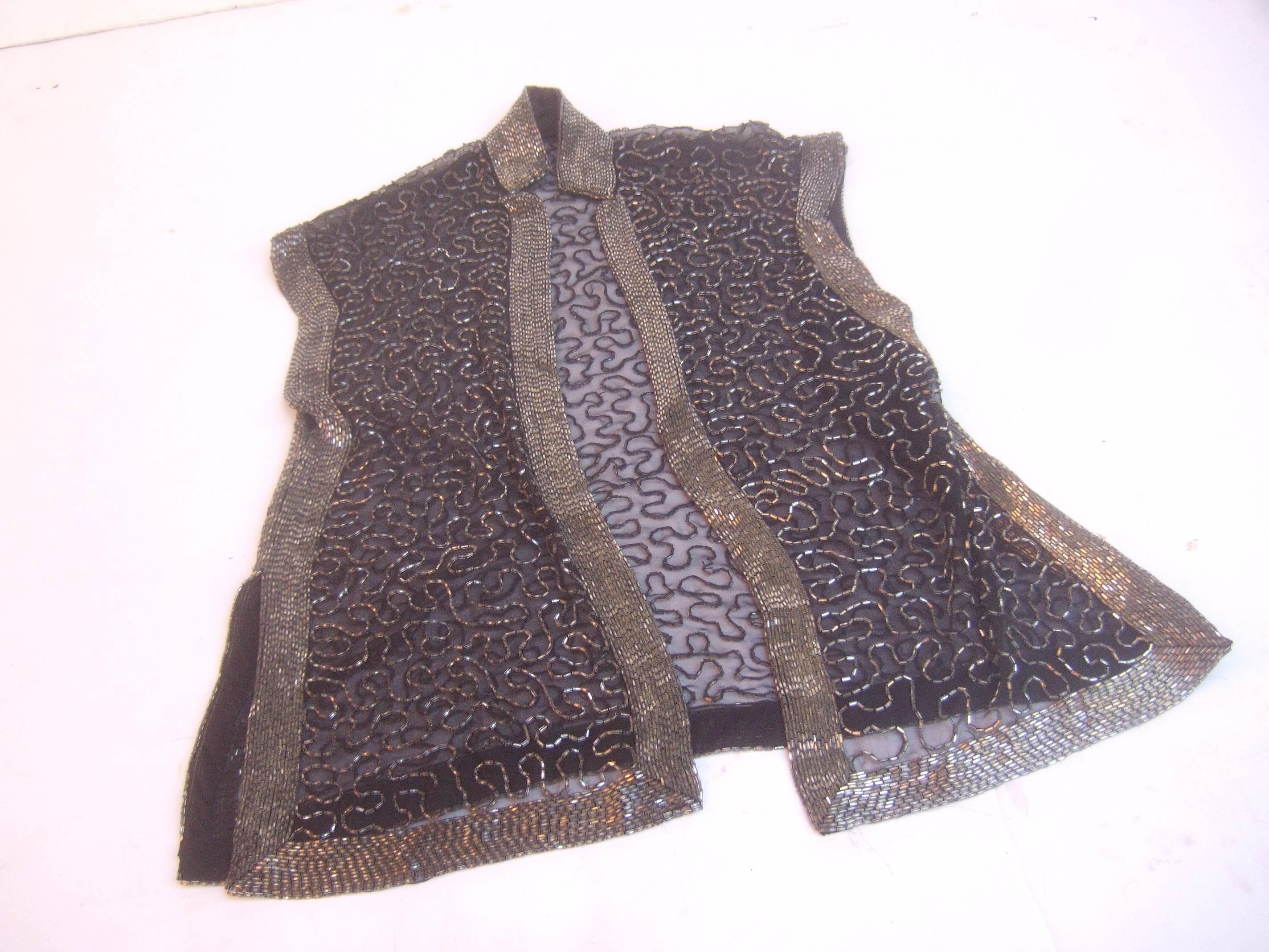Exquisite Silver Glass Beaded Sheer Vest c 1970s For Sale 2