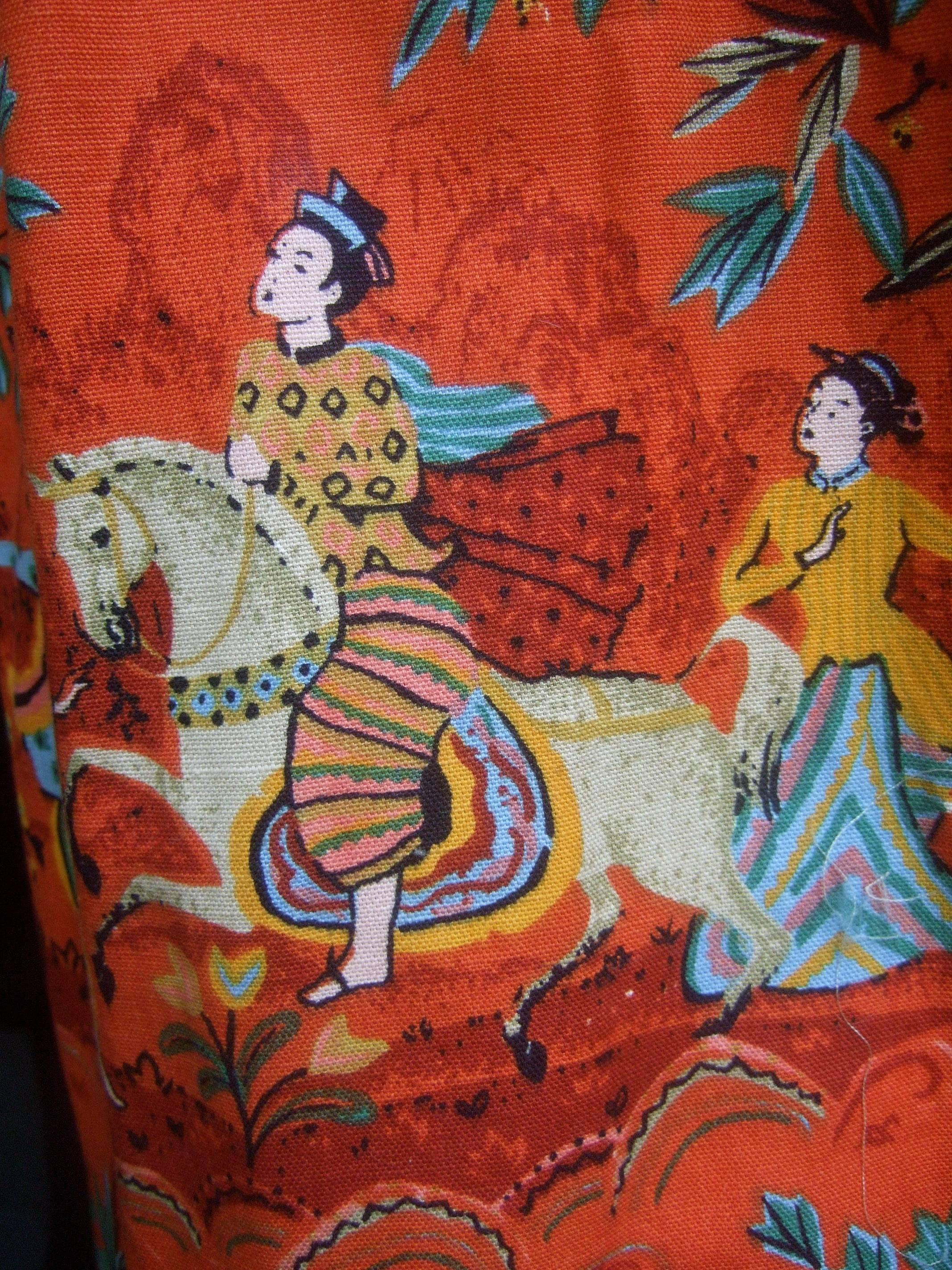 Asiatischer Staubmantel aus Baumwolle mit asiatischem Motiv, um 1970er Jahre im Angebot 3