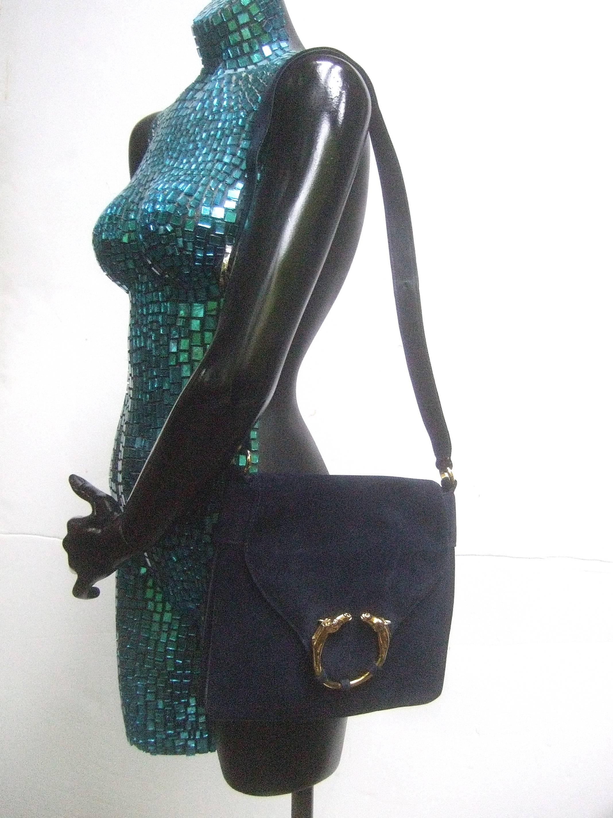 Gucci Rare Midnight Blue Equine Emblem Shoulder Bag c1970s In Good Condition For Sale In University City, MO