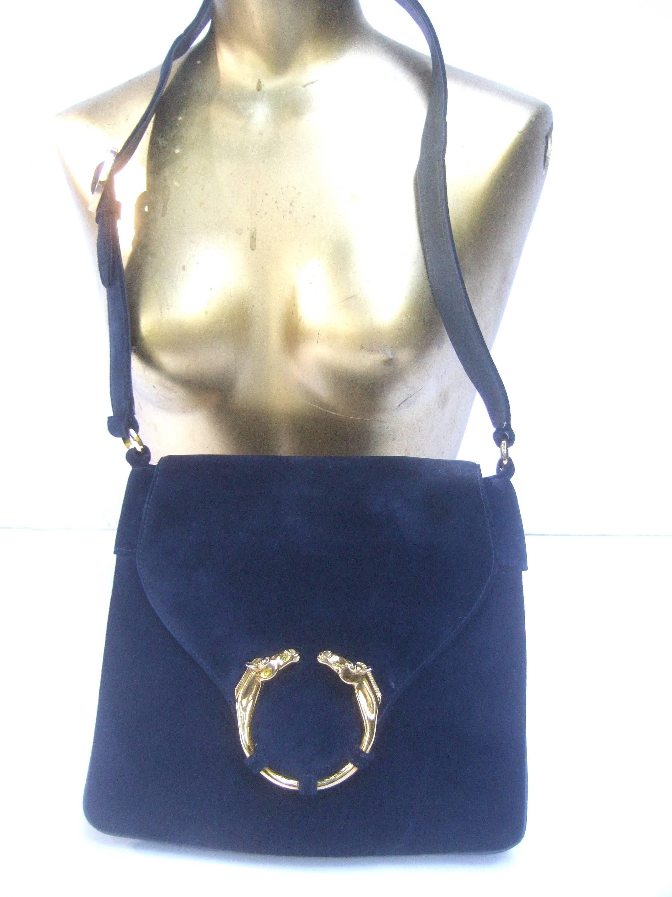 Women's Gucci Rare Midnight Blue Equine Emblem Shoulder Bag c1970s For Sale