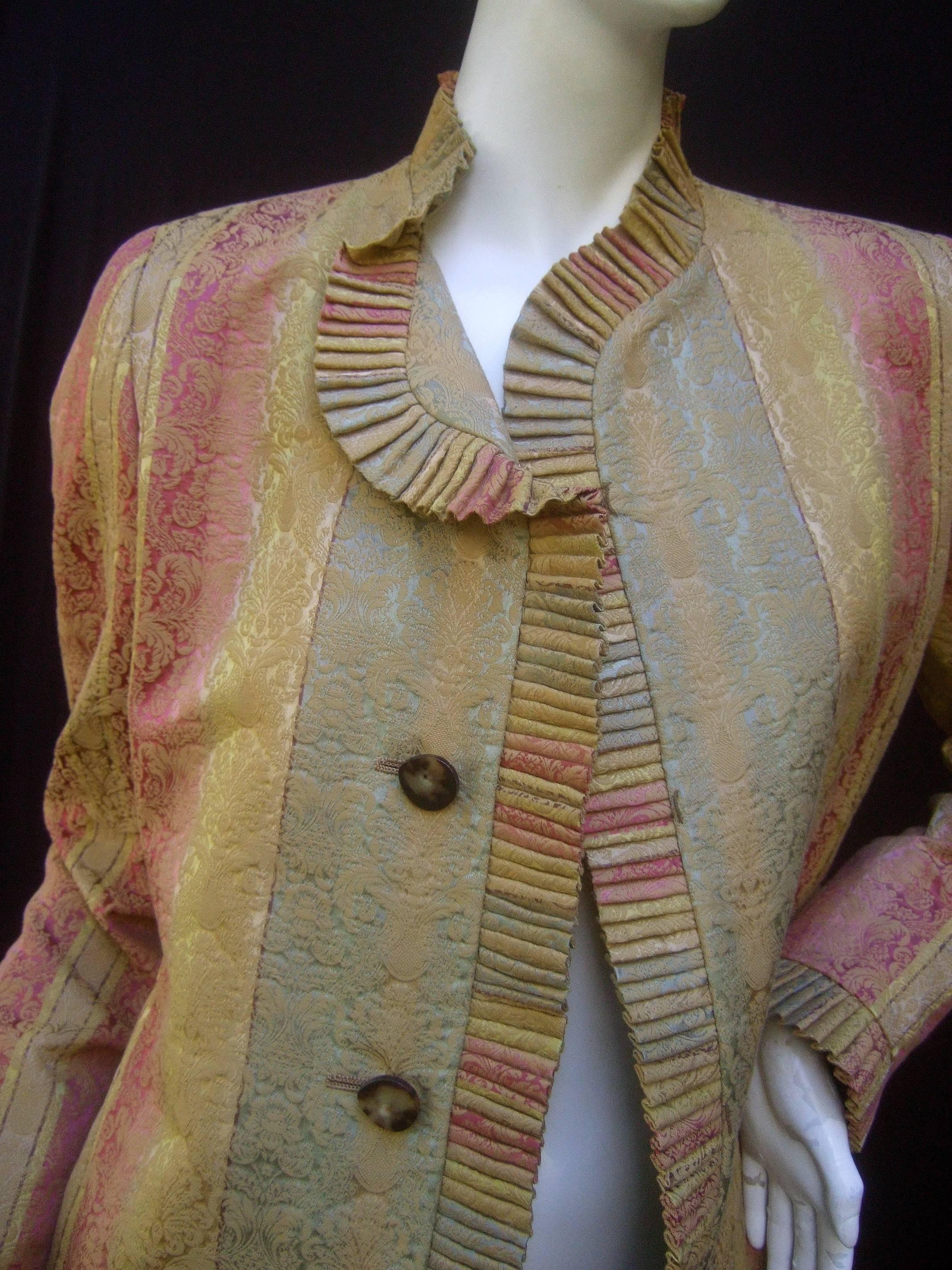 Brown Bill Blass Striped Brocade Ruffled Trim Jacket for Saks Fifth Avenue 