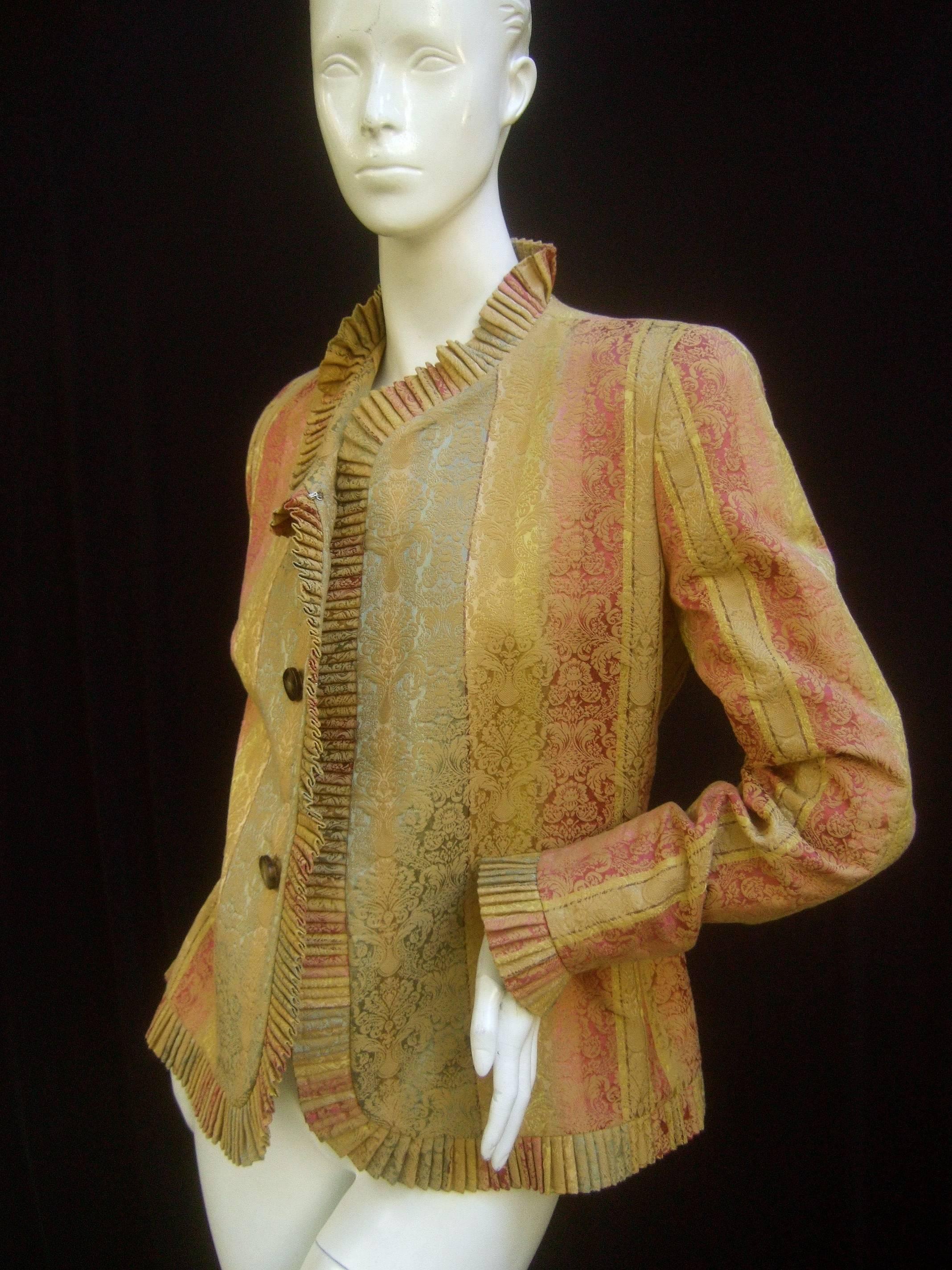 Bill Blass Striped Brocade Ruffled Trim Jacket for Saks Fifth Avenue  In Excellent Condition In University City, MO