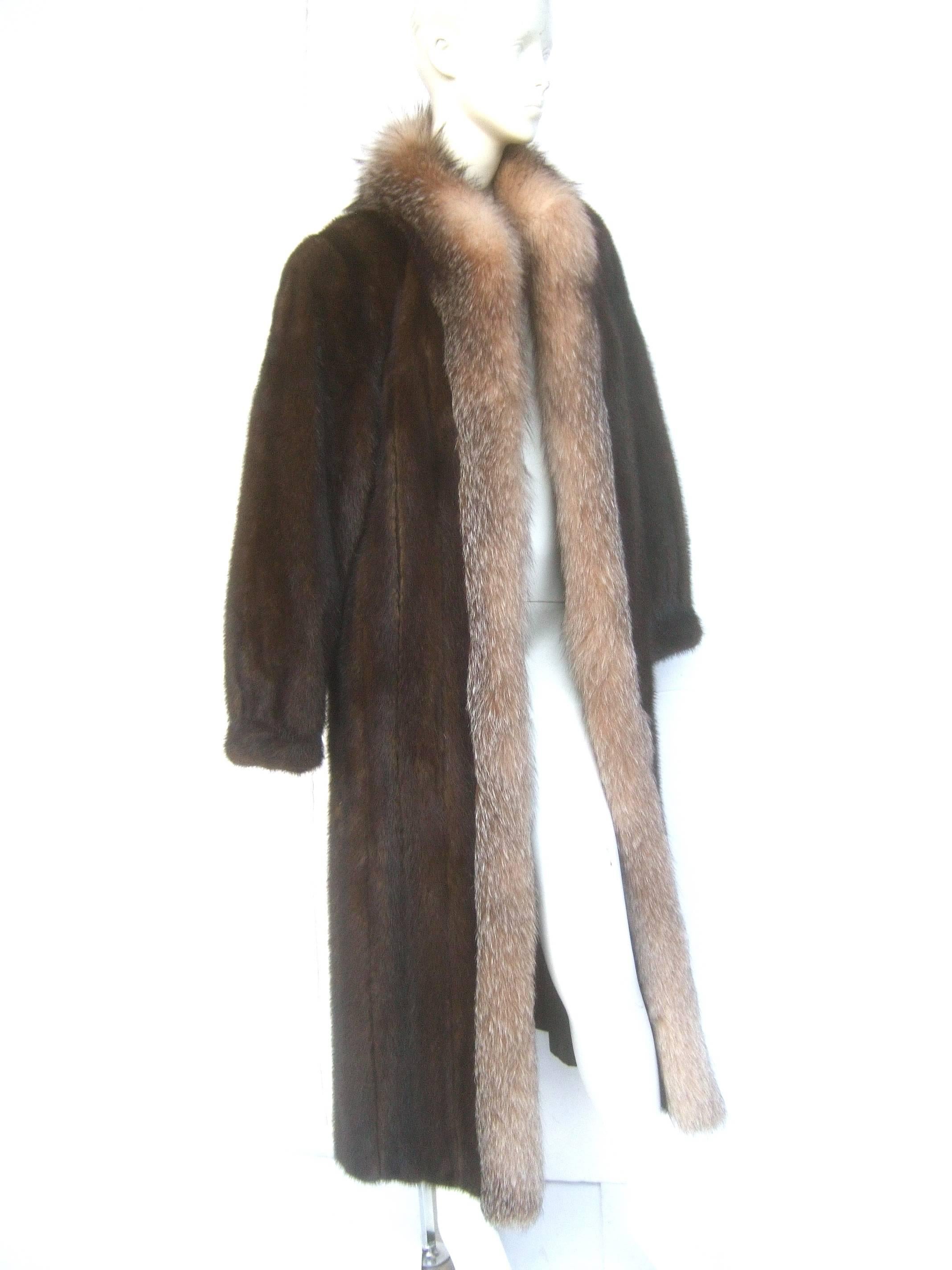 Women's Luxurious Mahogany Mink Fox Trim Coat for Neiman Marcus c 1980s