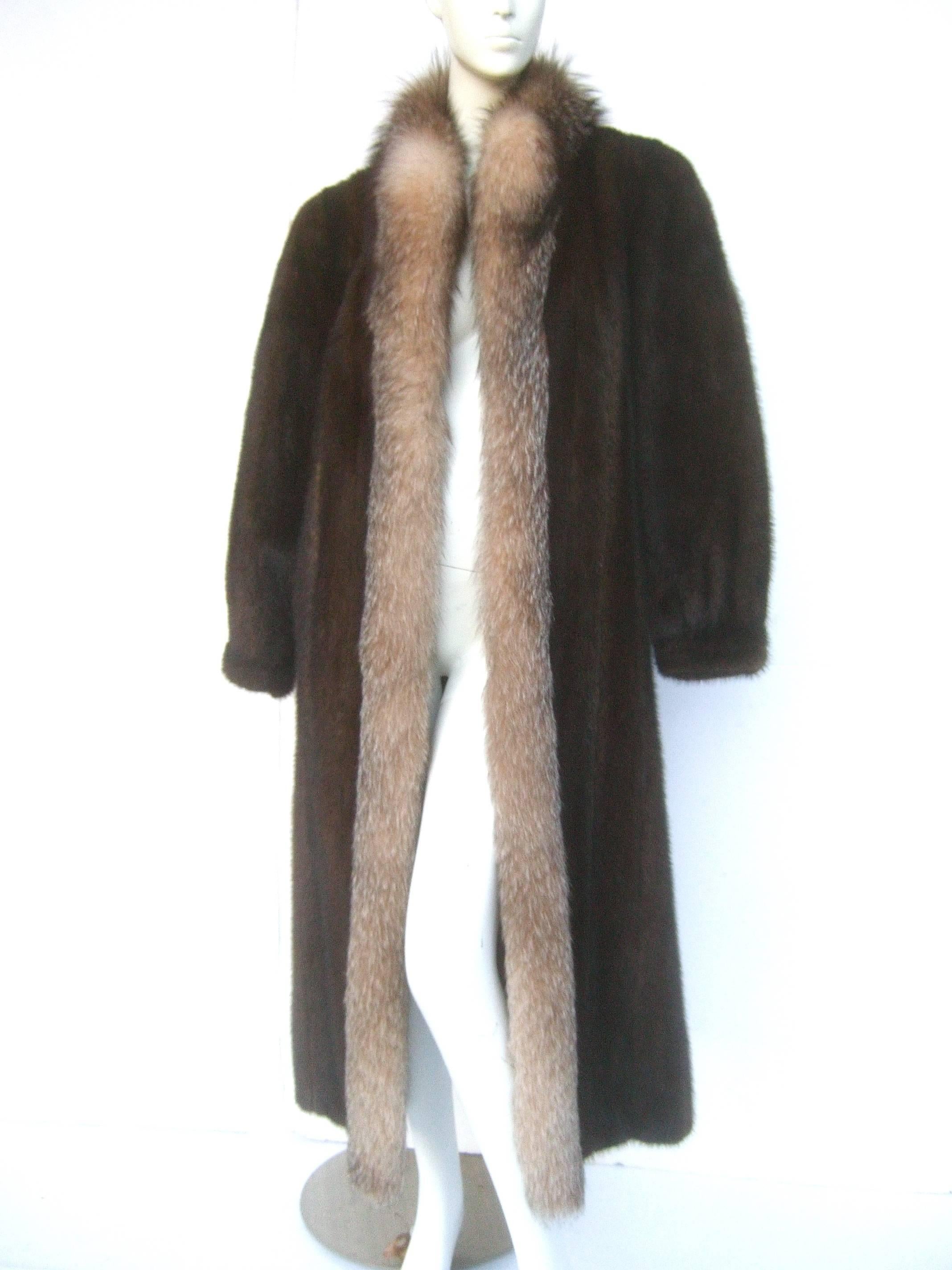 Luxurious Mahogany Mink Fox Trim Coat for Neiman Marcus c 1980s 1