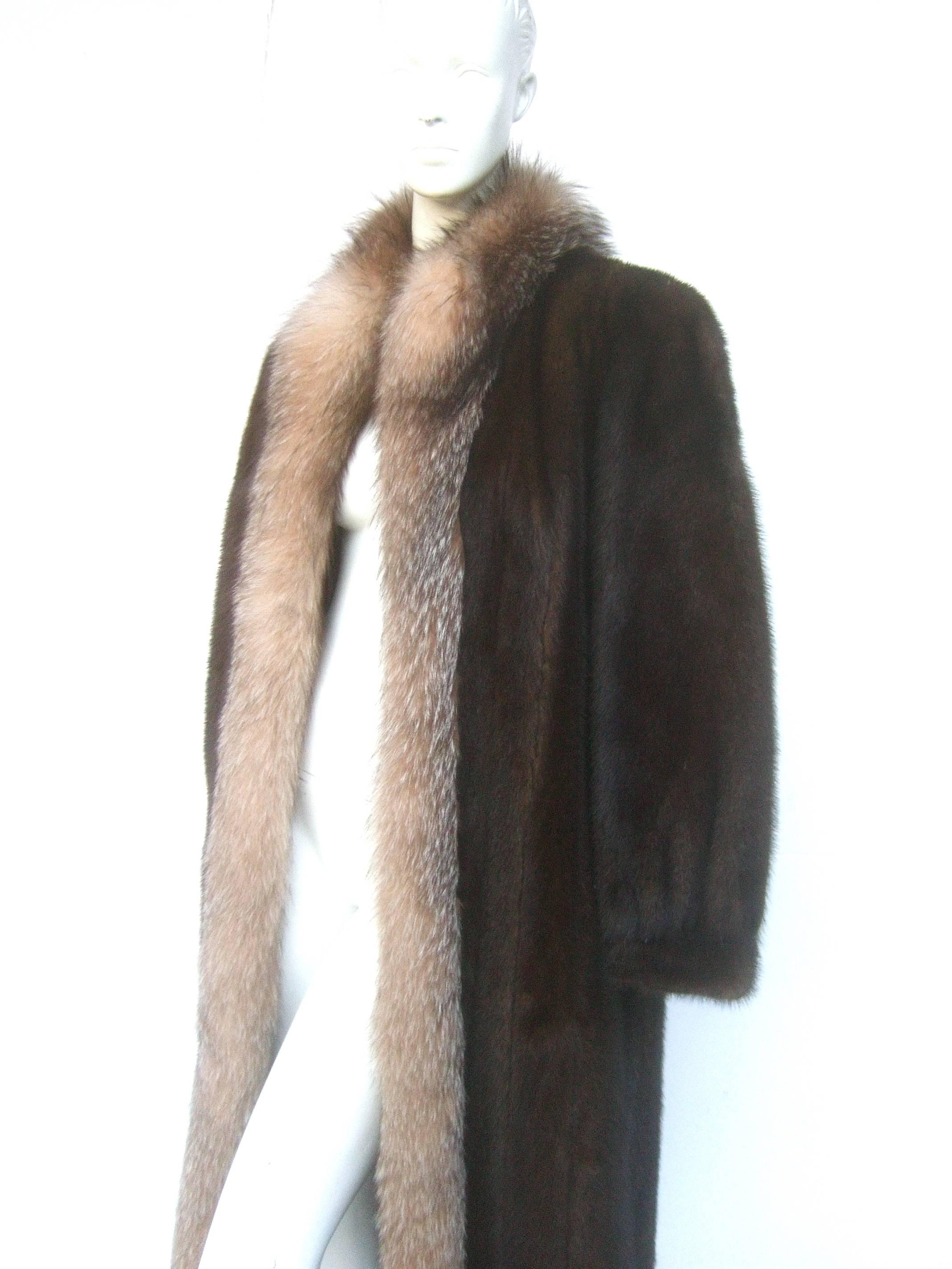 Luxurious Mahogany Mink Fox Trim Coat for Neiman Marcus c 1980s 2