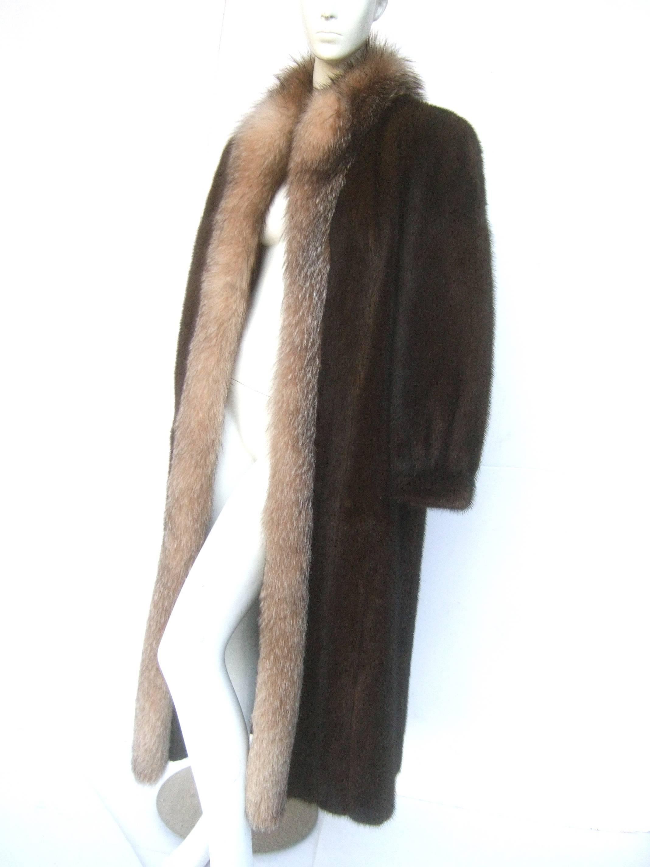 Luxurious Mahogany Mink Fox Trim Coat for Neiman Marcus c 1980s 3