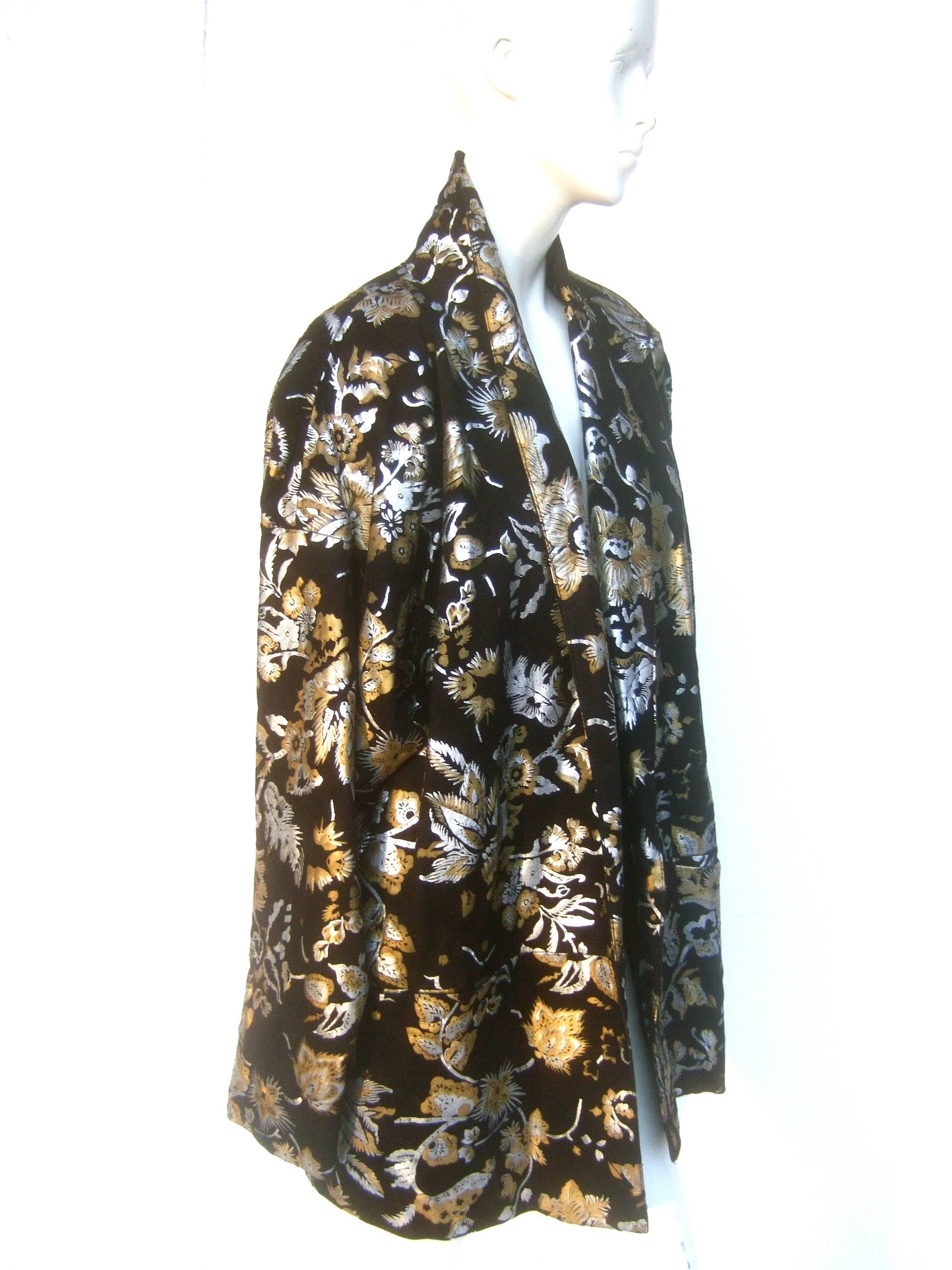 1980s Black Plush Suede Floral Metallic Jacket Size L  For Sale 1