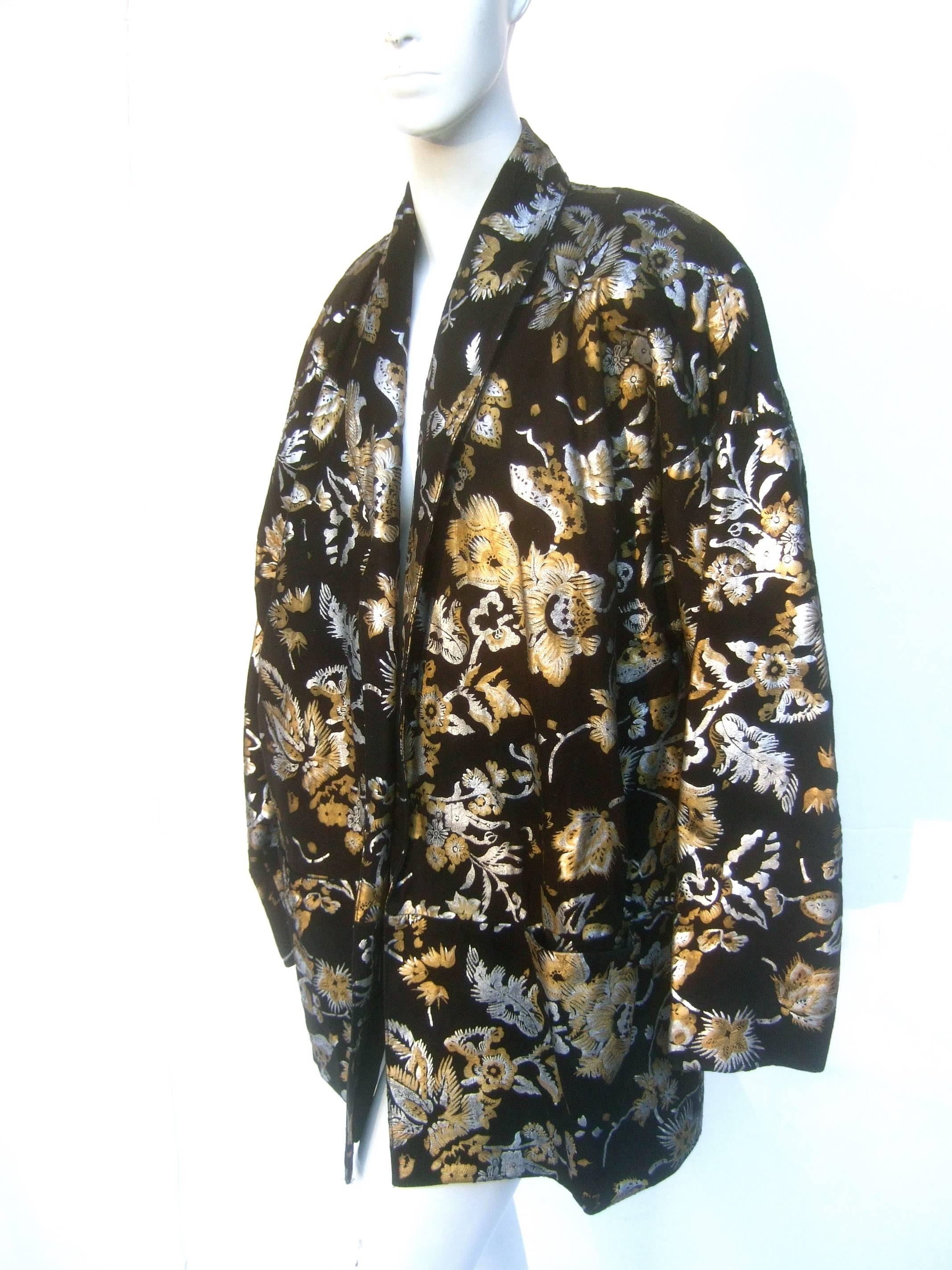 1980s Black Plush Suede Floral Metallic Jacket Size L  For Sale 4