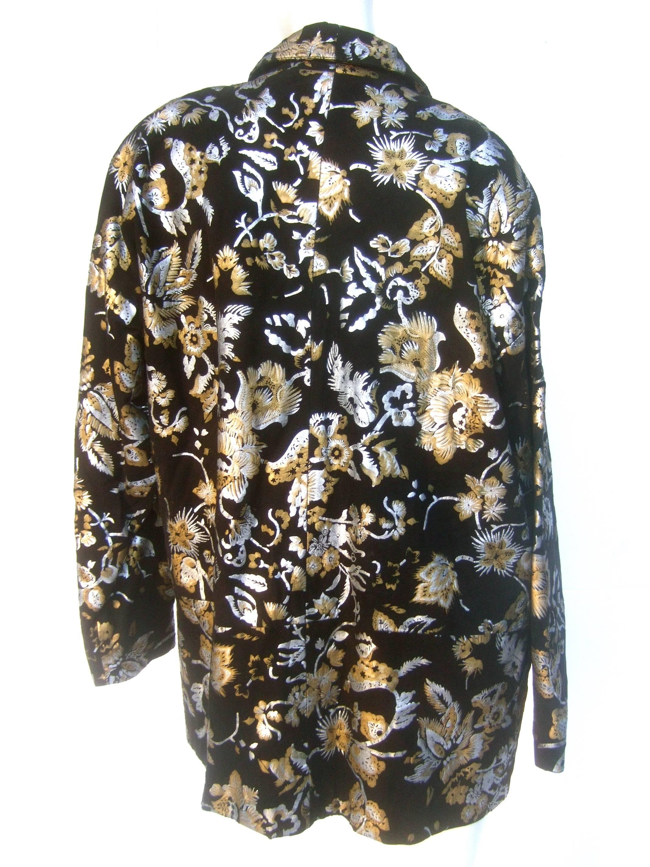 1980s Black Plush Suede Floral Metallic Jacket Size L  For Sale 5