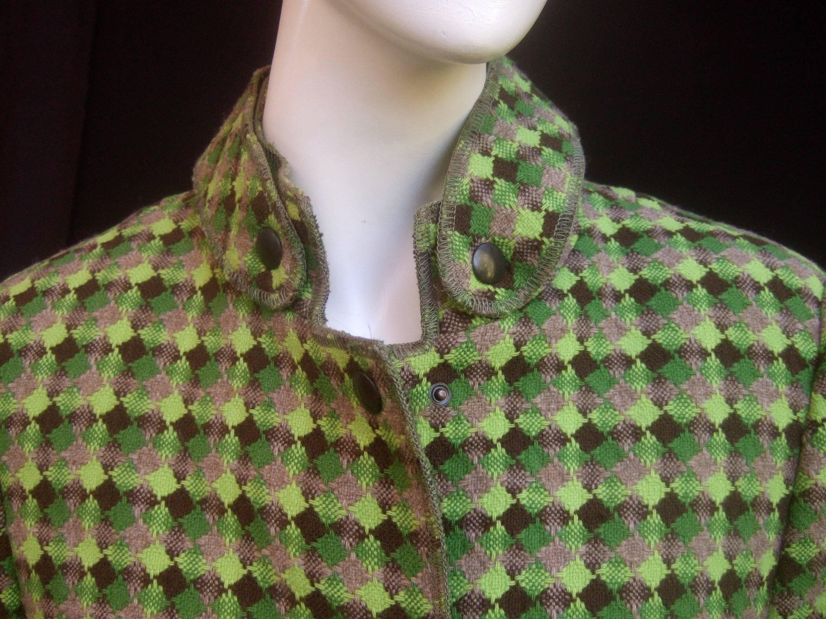 Brown Akris Punto Green Plaid Wool Jacket 