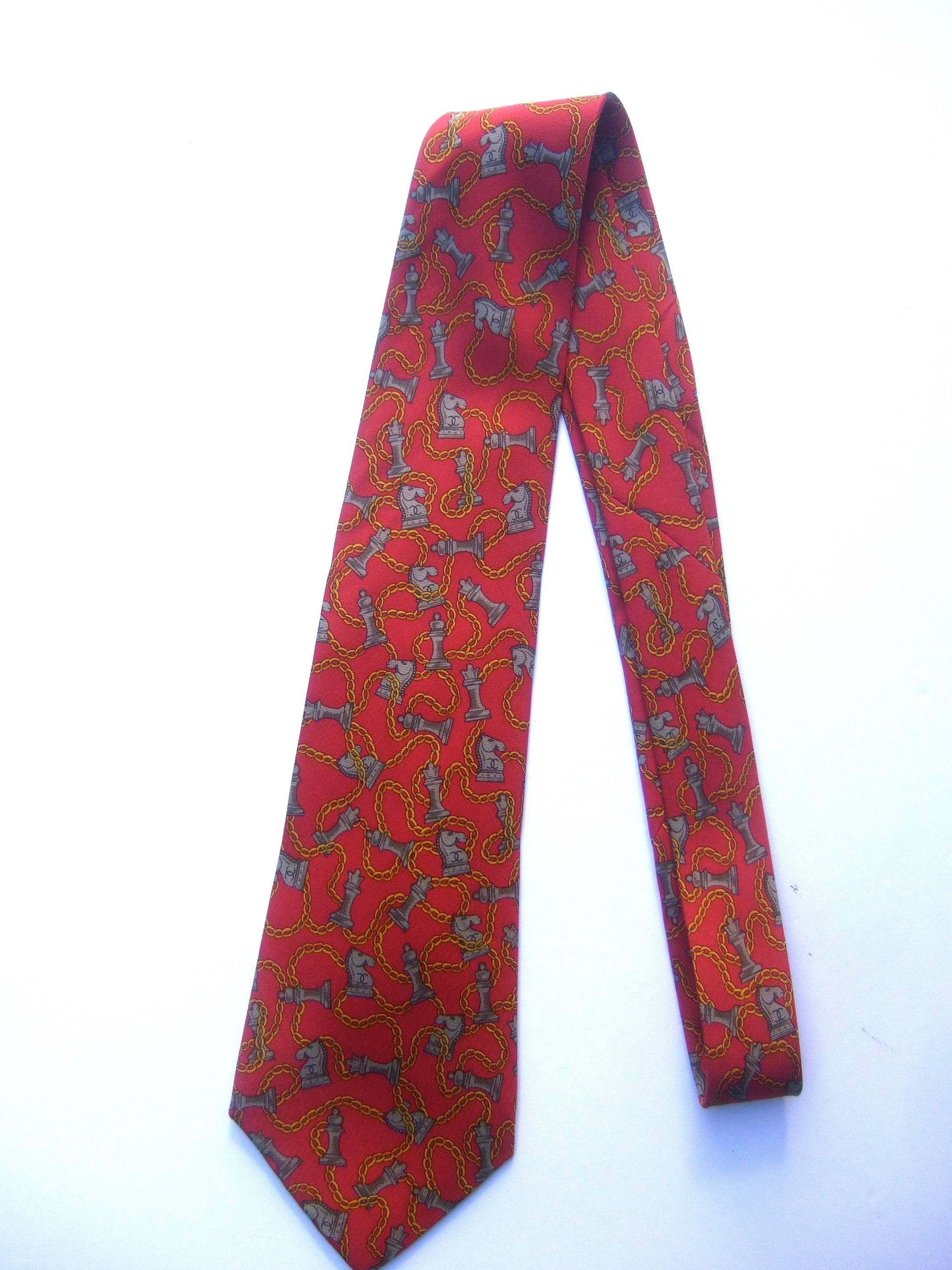 Chanel Men's Italian Silk Chess Theme Necktie c 1990   In Good Condition In University City, MO