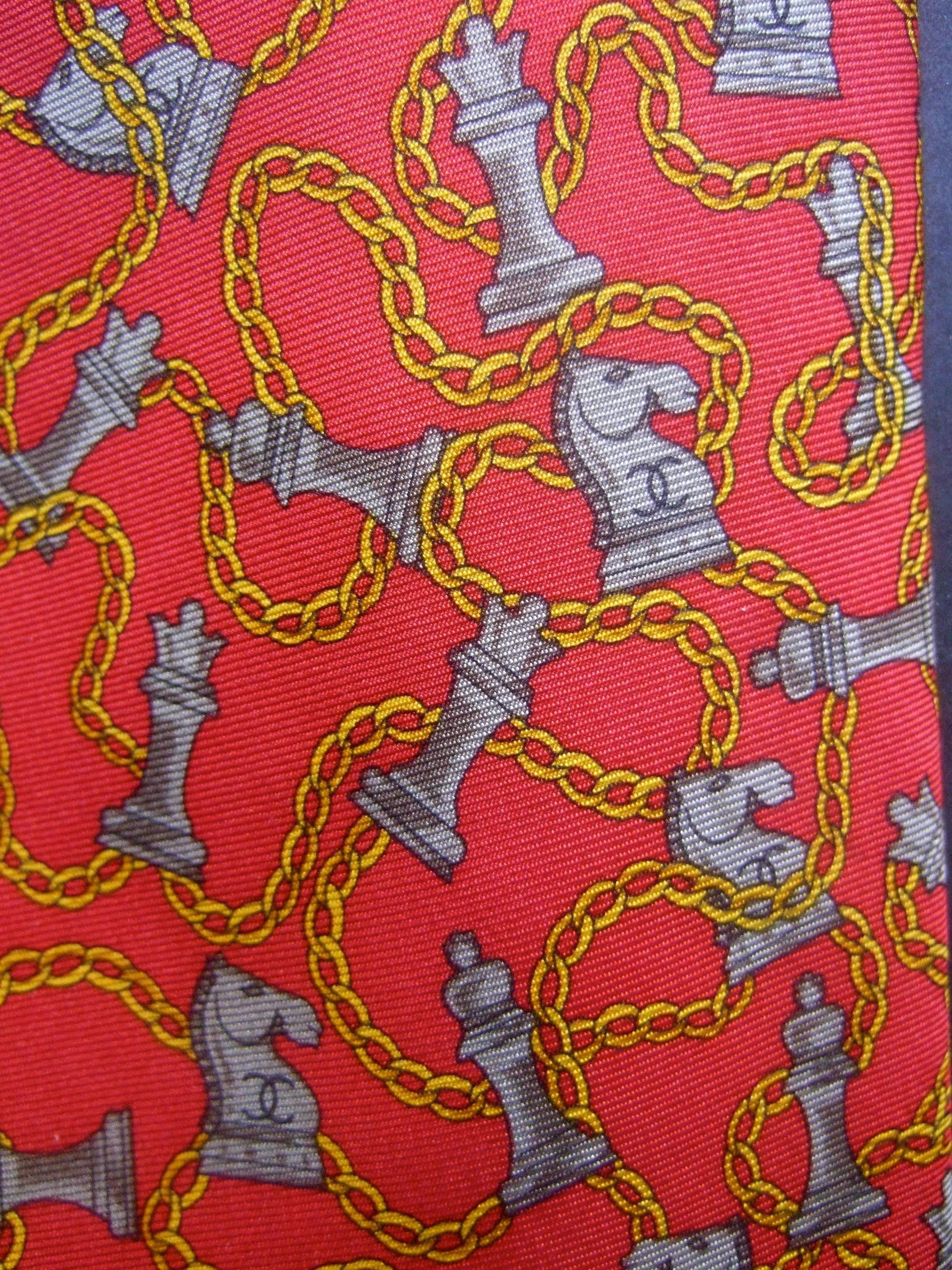 Orange Chanel Men's Italian Silk Chess Theme Necktie c 1990  