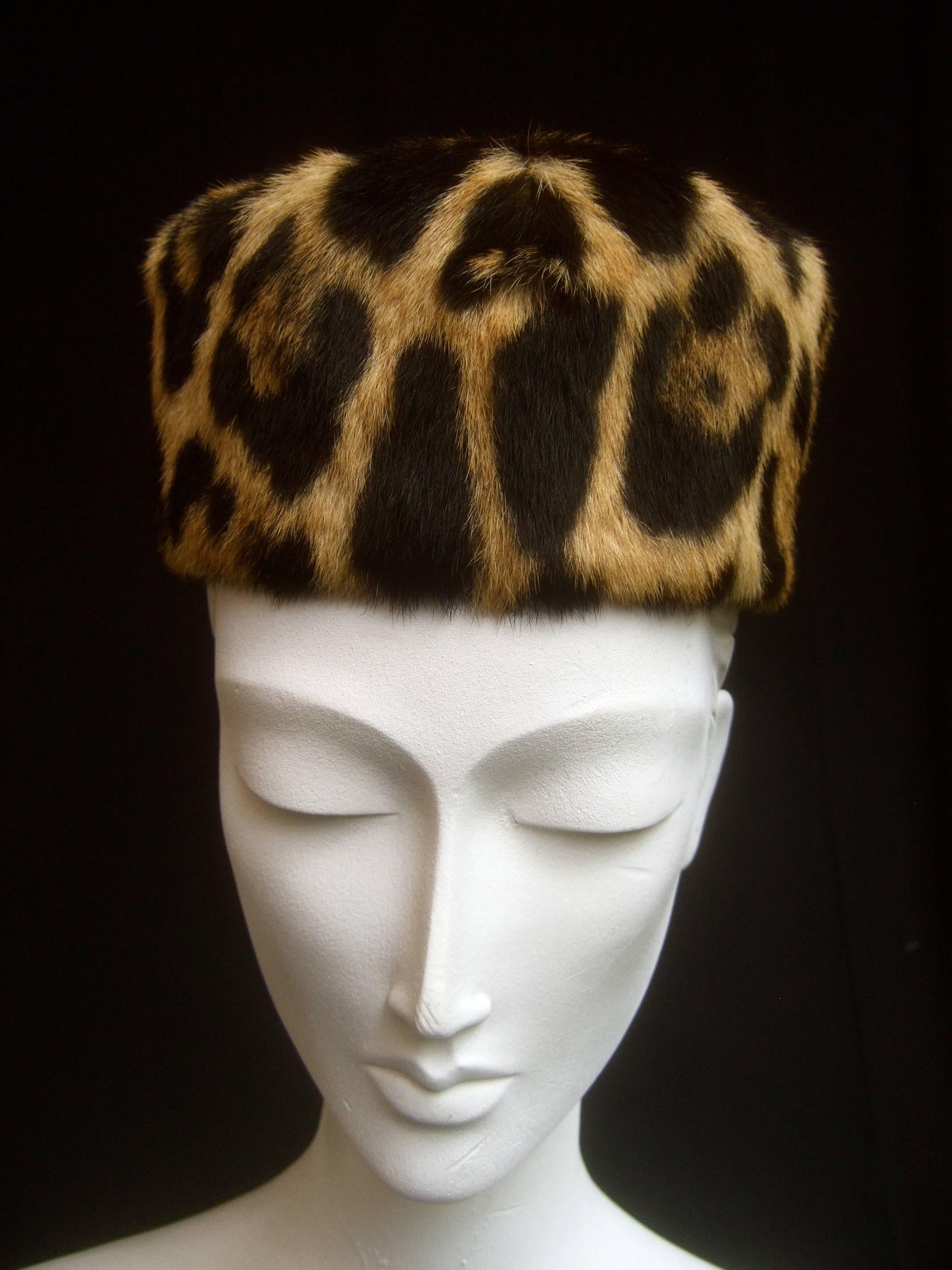 Women's Saks Fifth Avenue Chic Stamped Animal Print Fur Pill Box Hat c 1960 